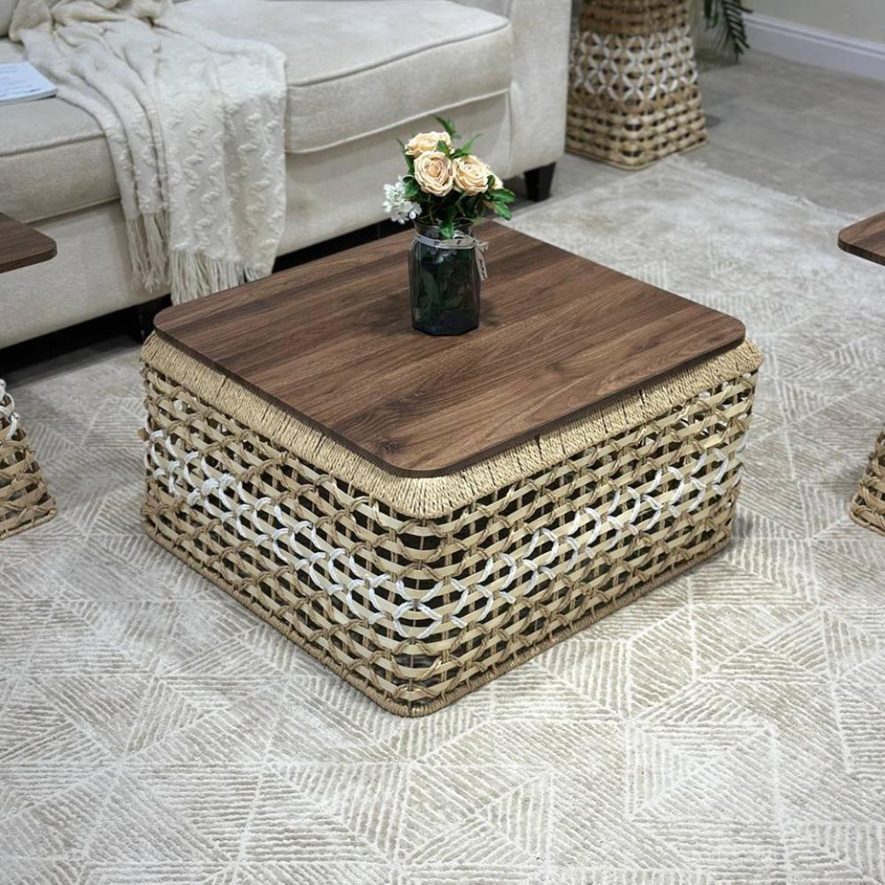 Woven Rattan Wood Top Coffee Table Set-furniture-livingroom-coffeetables-image-5