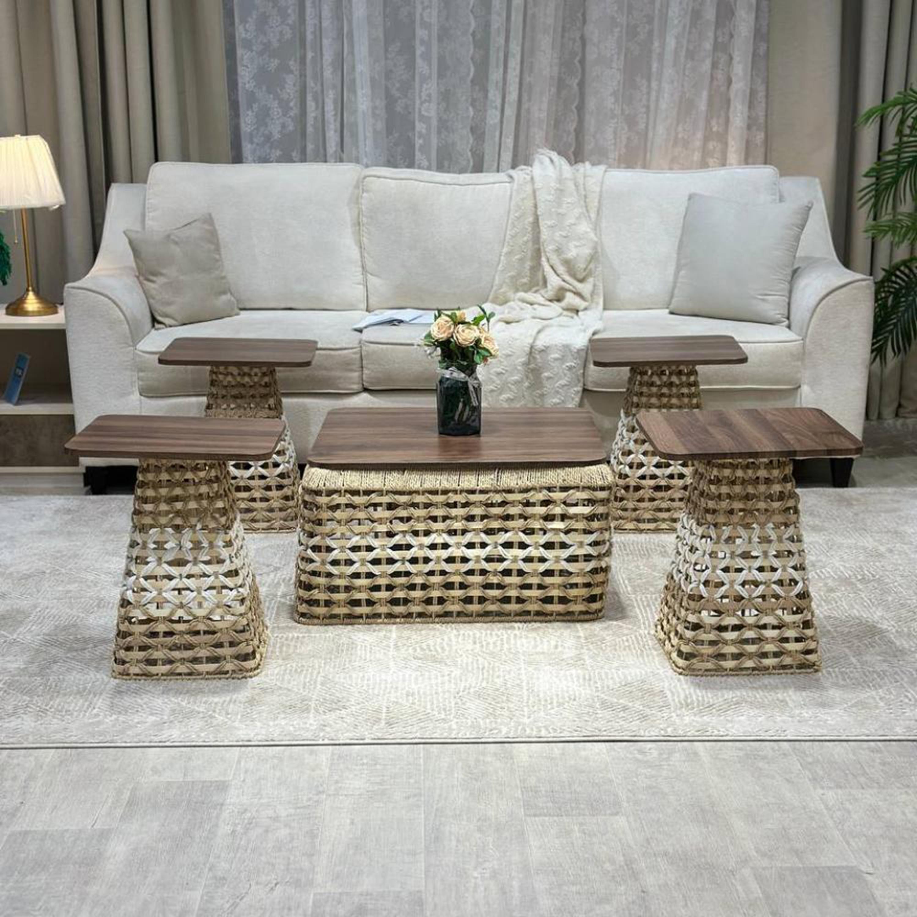 Woven Rattan Wood Top Coffee Table Set-furniture-livingroom-coffeetables-image-8