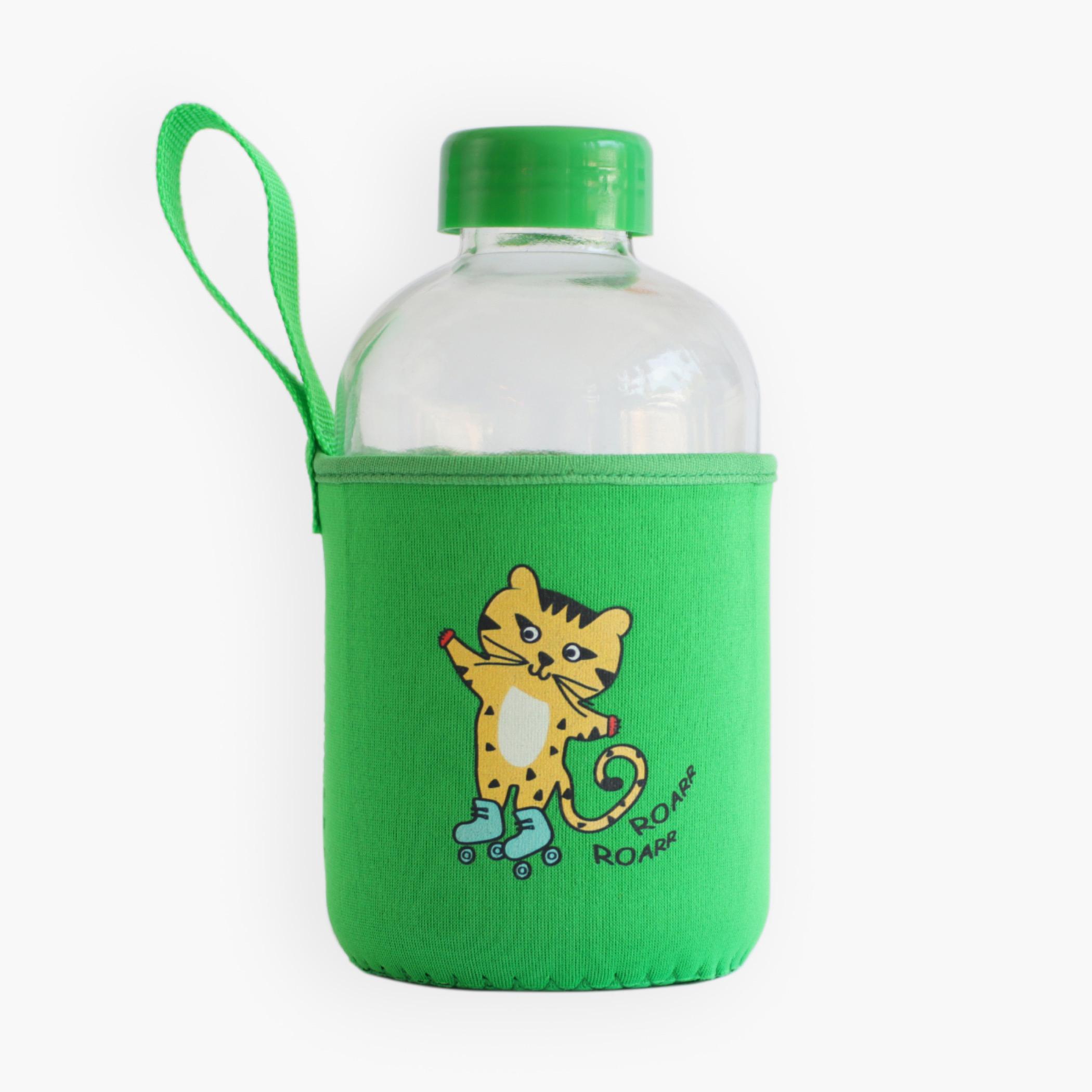 Milk&Moo Cheetah Print Glass Water Bottle - 600 ml