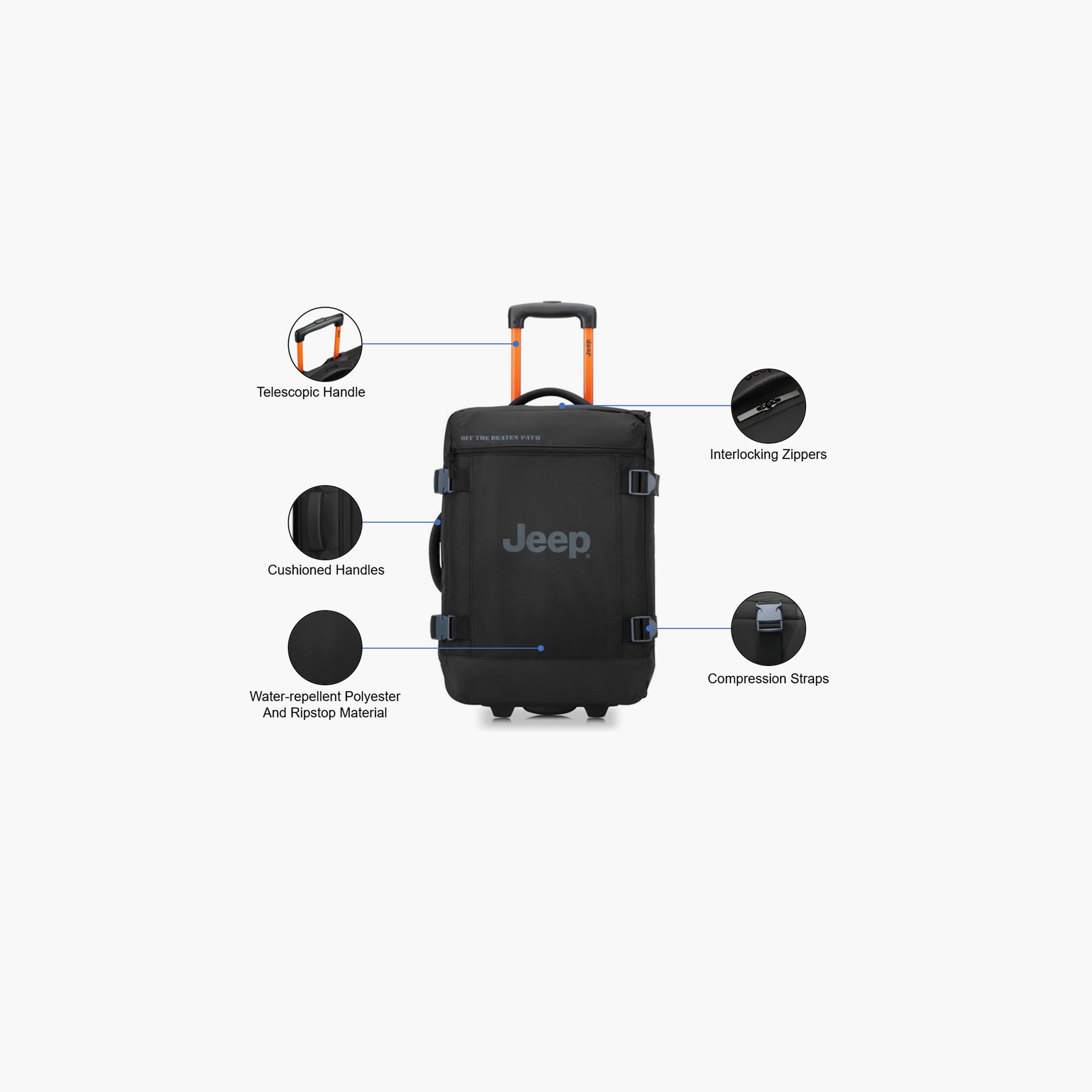 Jeep 55 CM Small Cabin Polyester Soft Sided 2-Wheeler Inline Trolley Bag with Combination Lock-travel-luggagesandbags-luggage-image-3