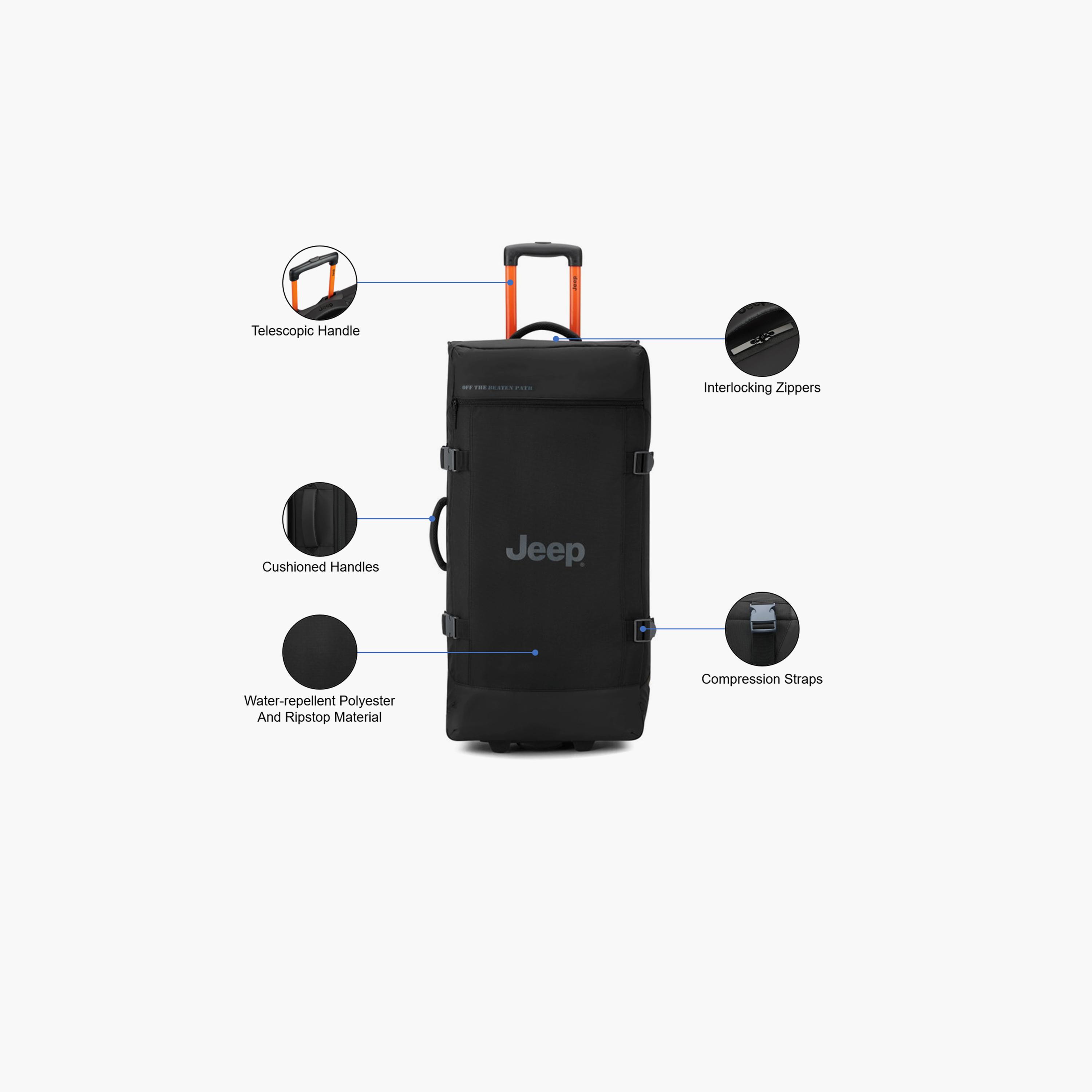Jeep 82 CM Large Check In Polyester Soft Sided 2-Wheeler Inline Trolley Bag with Combination Lock-travel-luggagesandbags-luggage-image-3