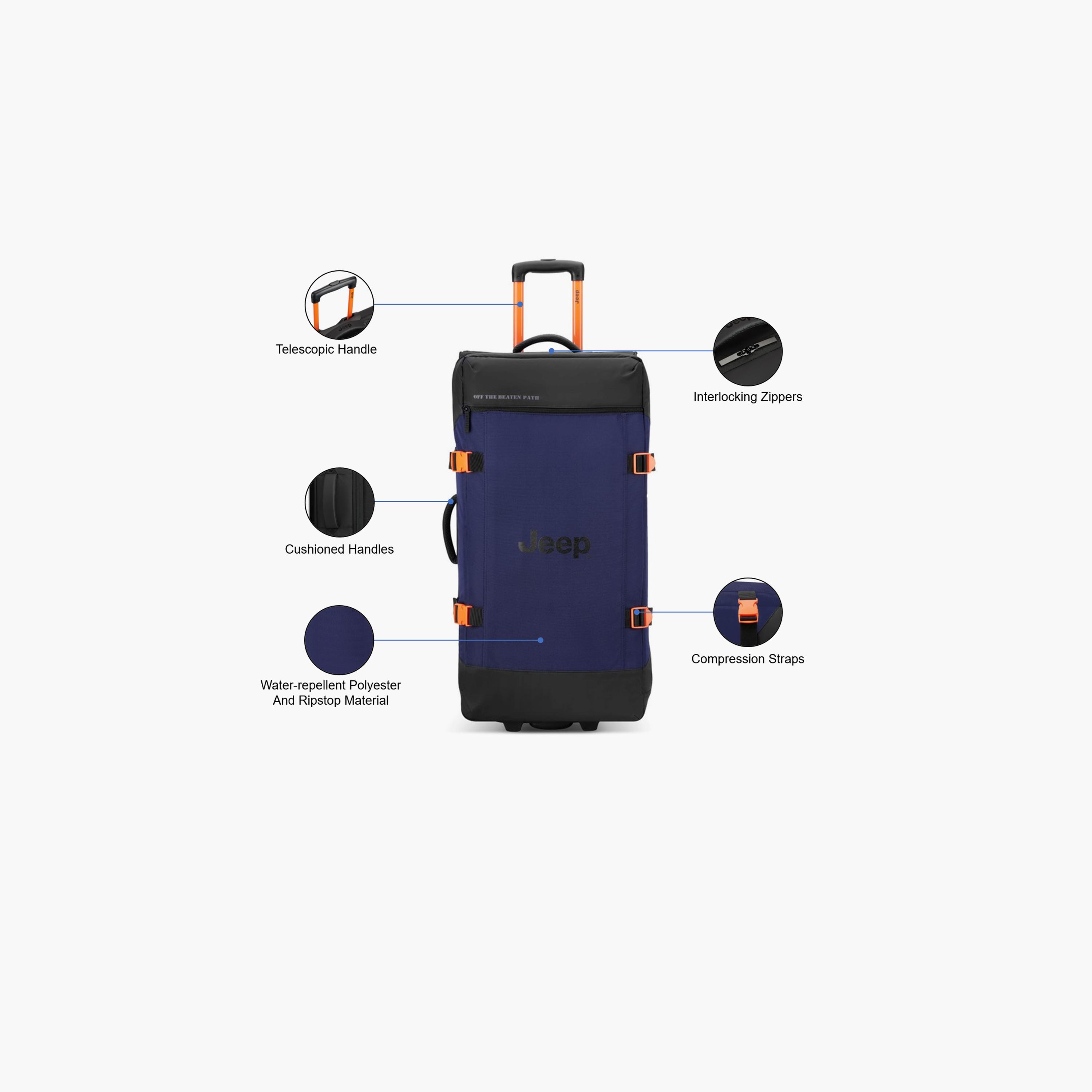 Jeep 82 CM Large Check In Polyester Soft Sided 2-Wheeler Inline Trolley Bag with Combination Lock-travel-luggagesandbags-luggage-image-3