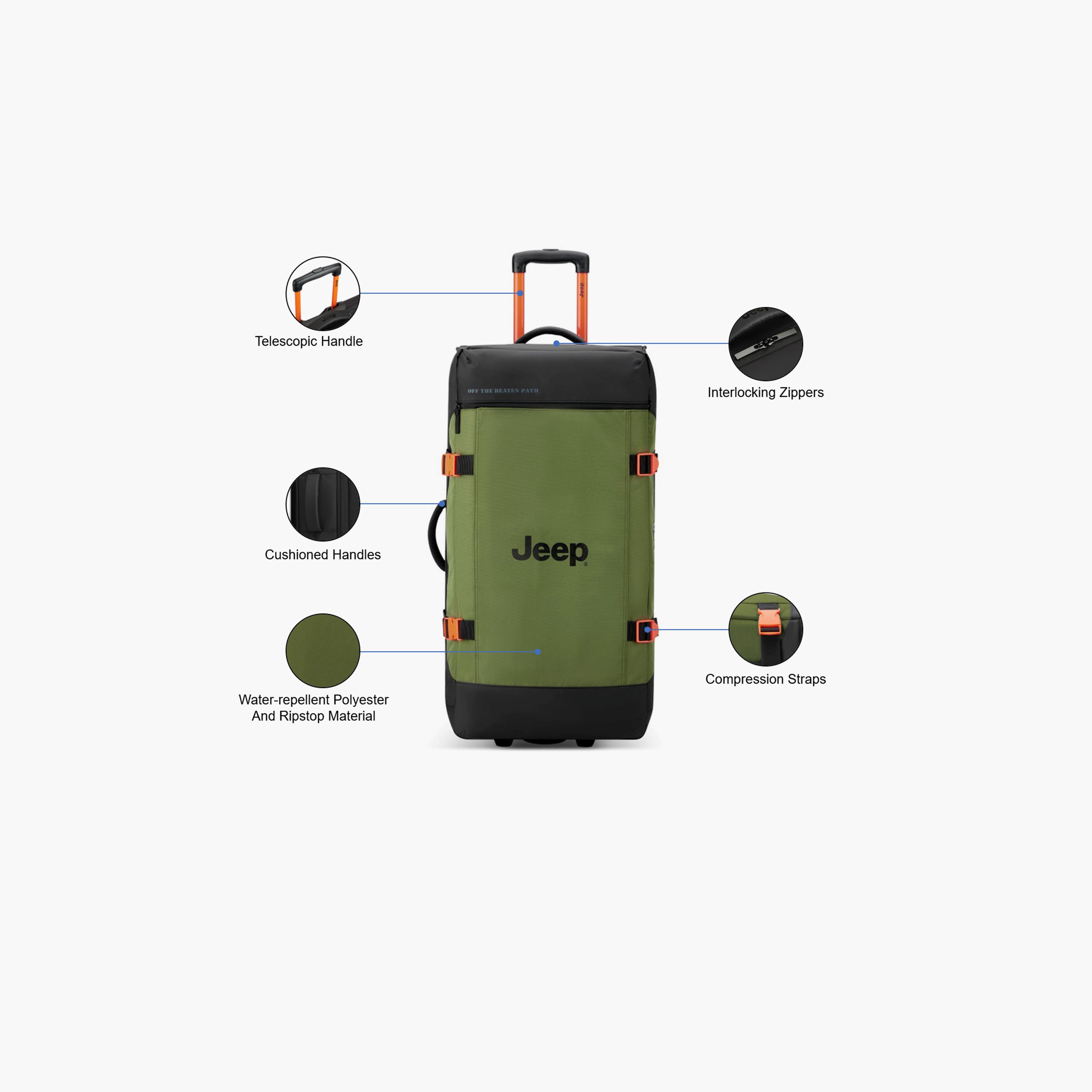 Jeep 82 CM Large Check In Polyester Soft Sided 2-Wheeler Inline Trolley Bag with Combination Lock-travel-luggagesandbags-luggage-image-3