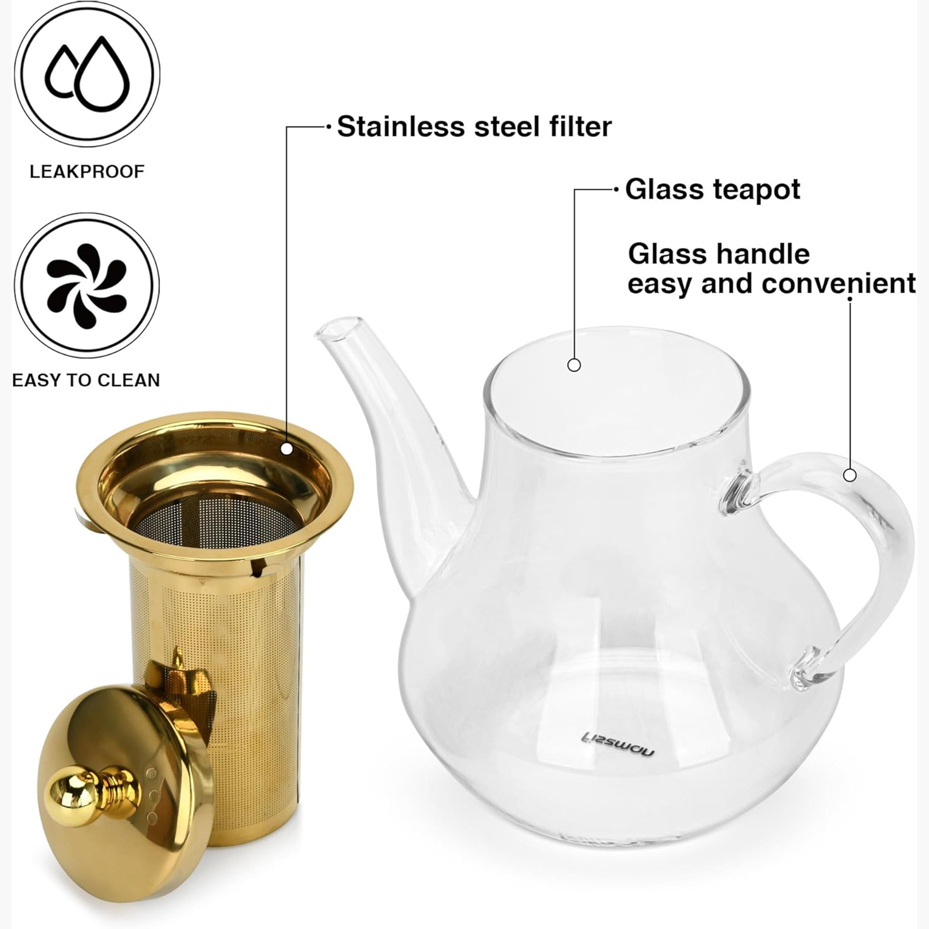 Glass Teapot Gold Filter-household-dining-teaandcoffee-vacuumflaskscoffeeandteapots-image-2