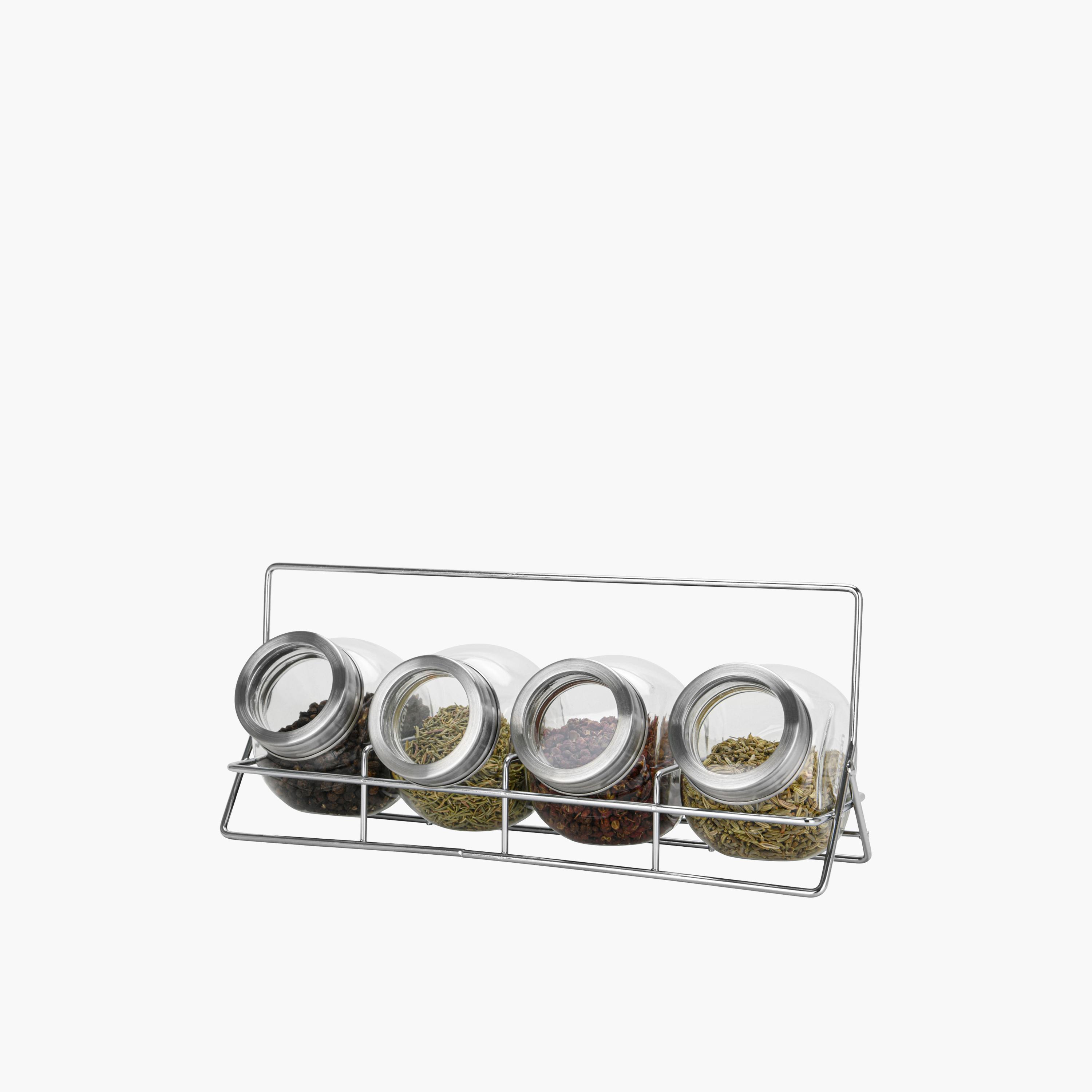 Four-Piece Glass Spice Jars with Rack-household-dining-drinkserveware-bottles-image-1