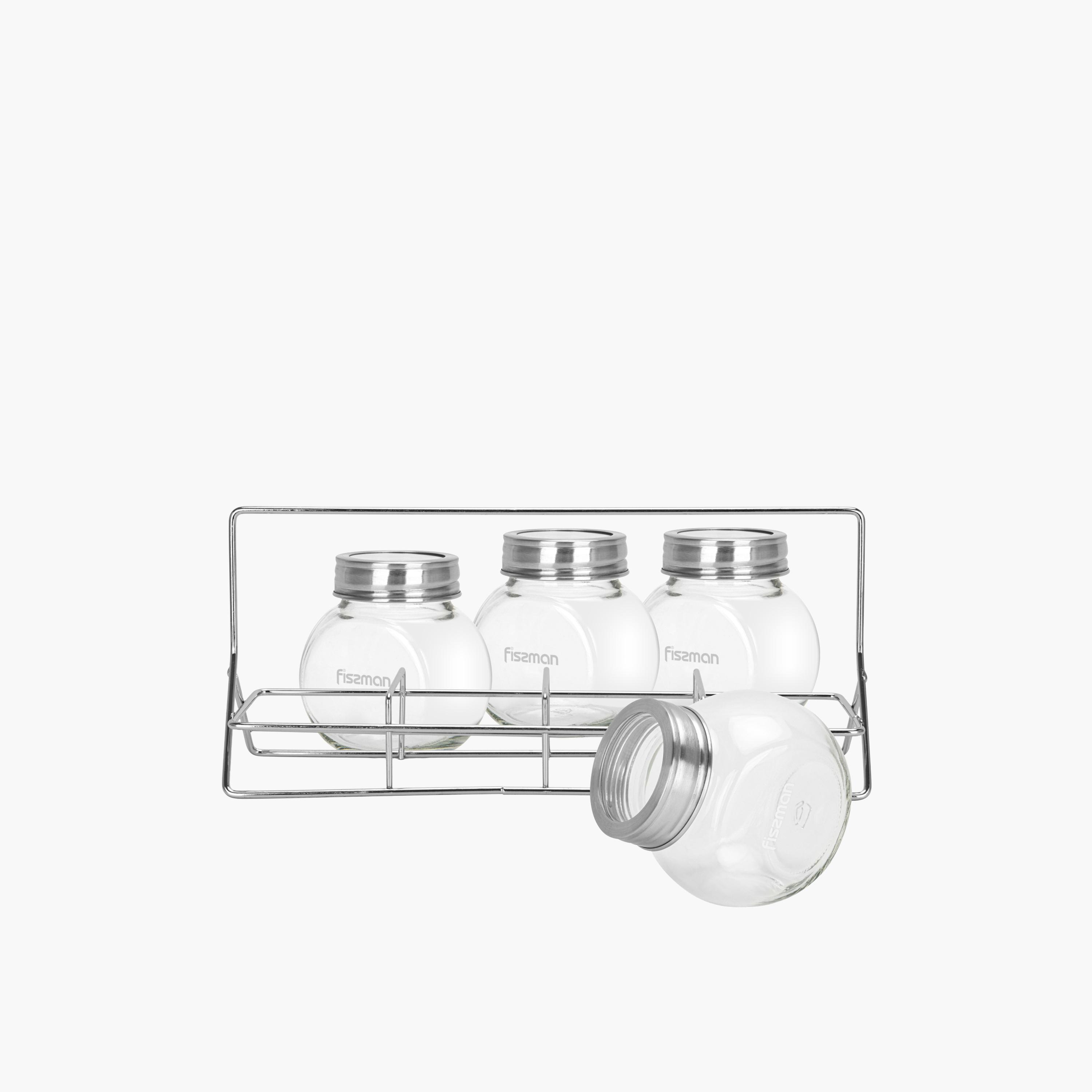Four-Piece Glass Spice Jars with Rack-household-dining-drinkserveware-bottles-image-4