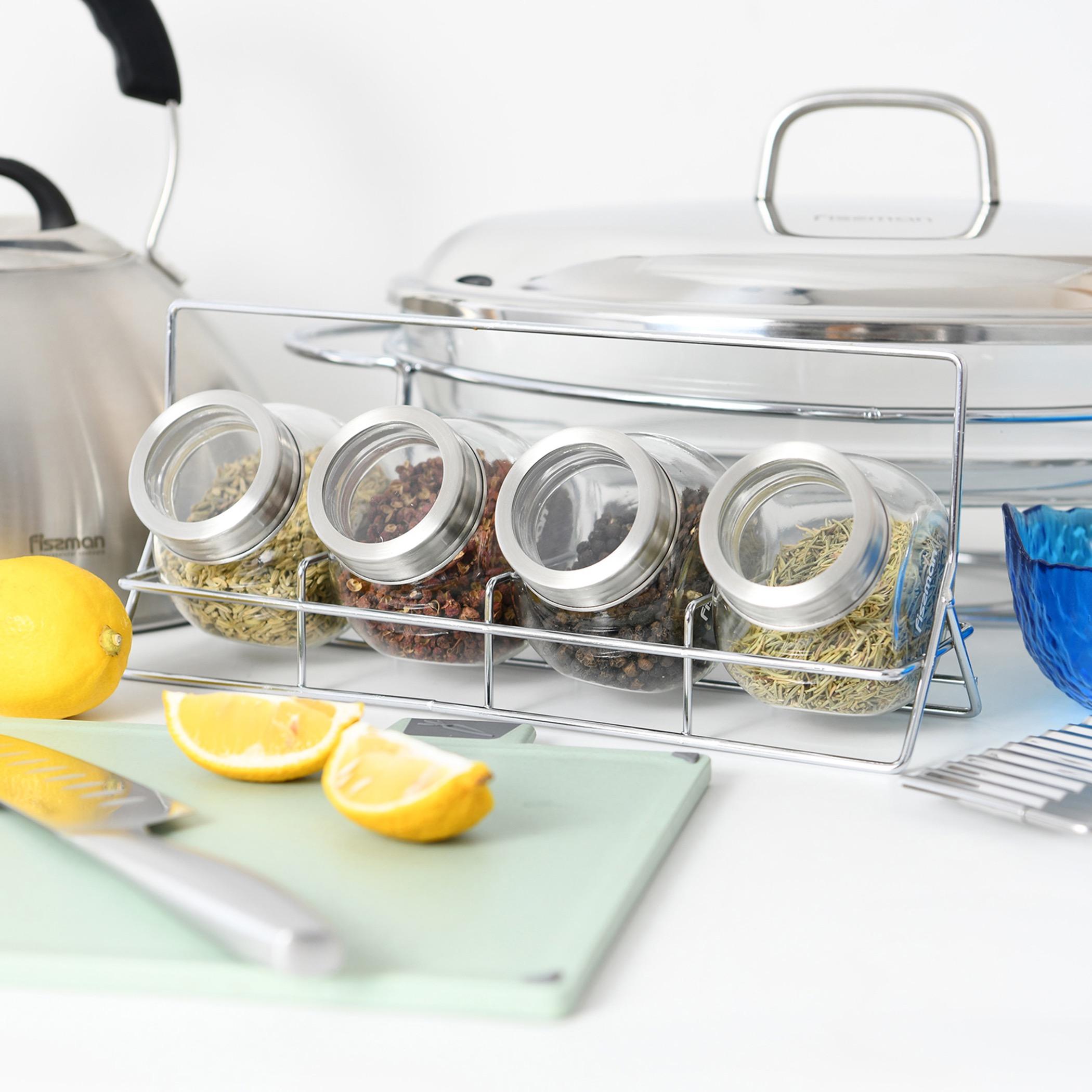 Four-Piece Glass Spice Jars with Rack-household-dining-drinkserveware-bottles-image-6