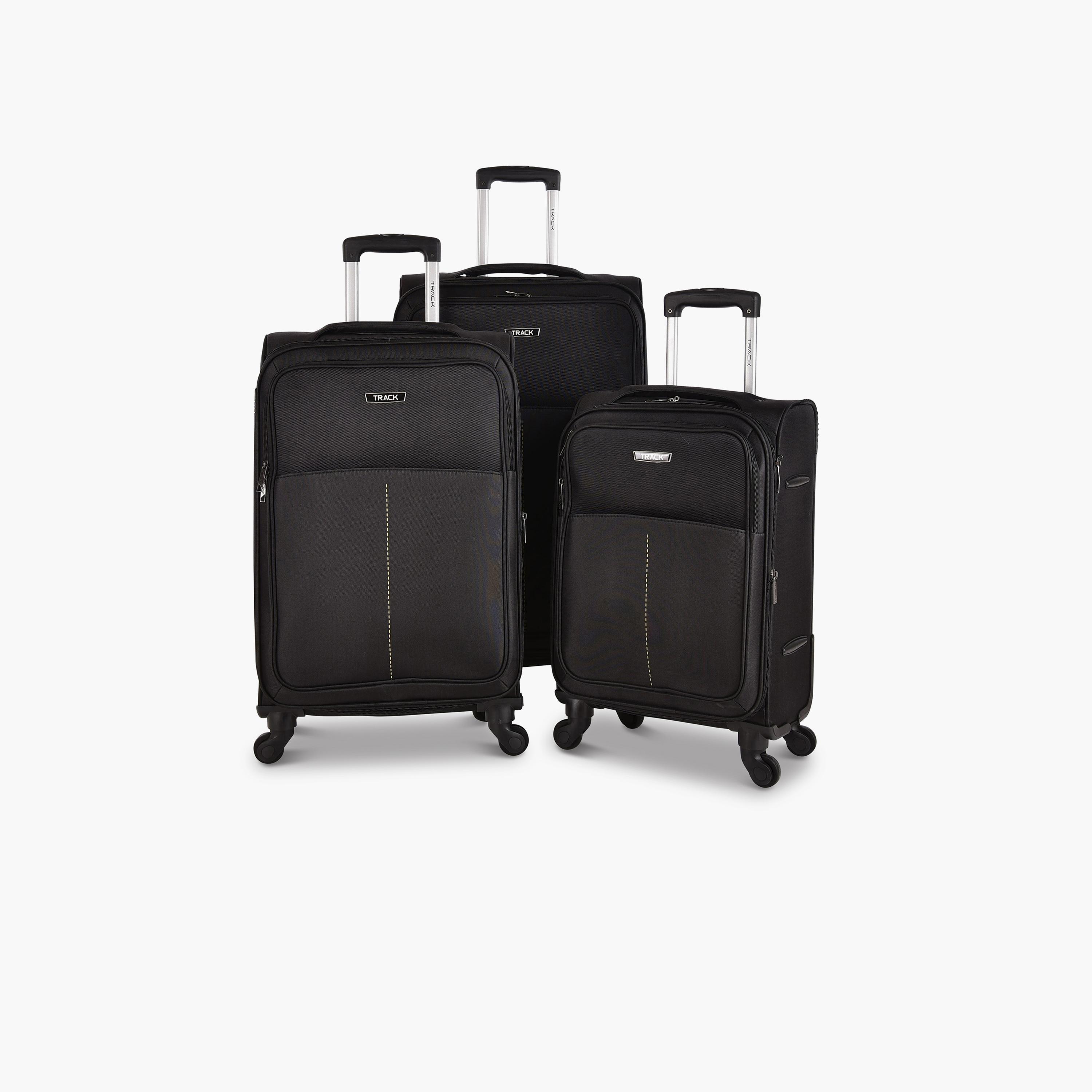 Track Set of 3 Polyester Soft Sided 4-Wheeler Spinner Trolley Bag with Combination Lock-travel-luggagesandbags-luggage-image-1