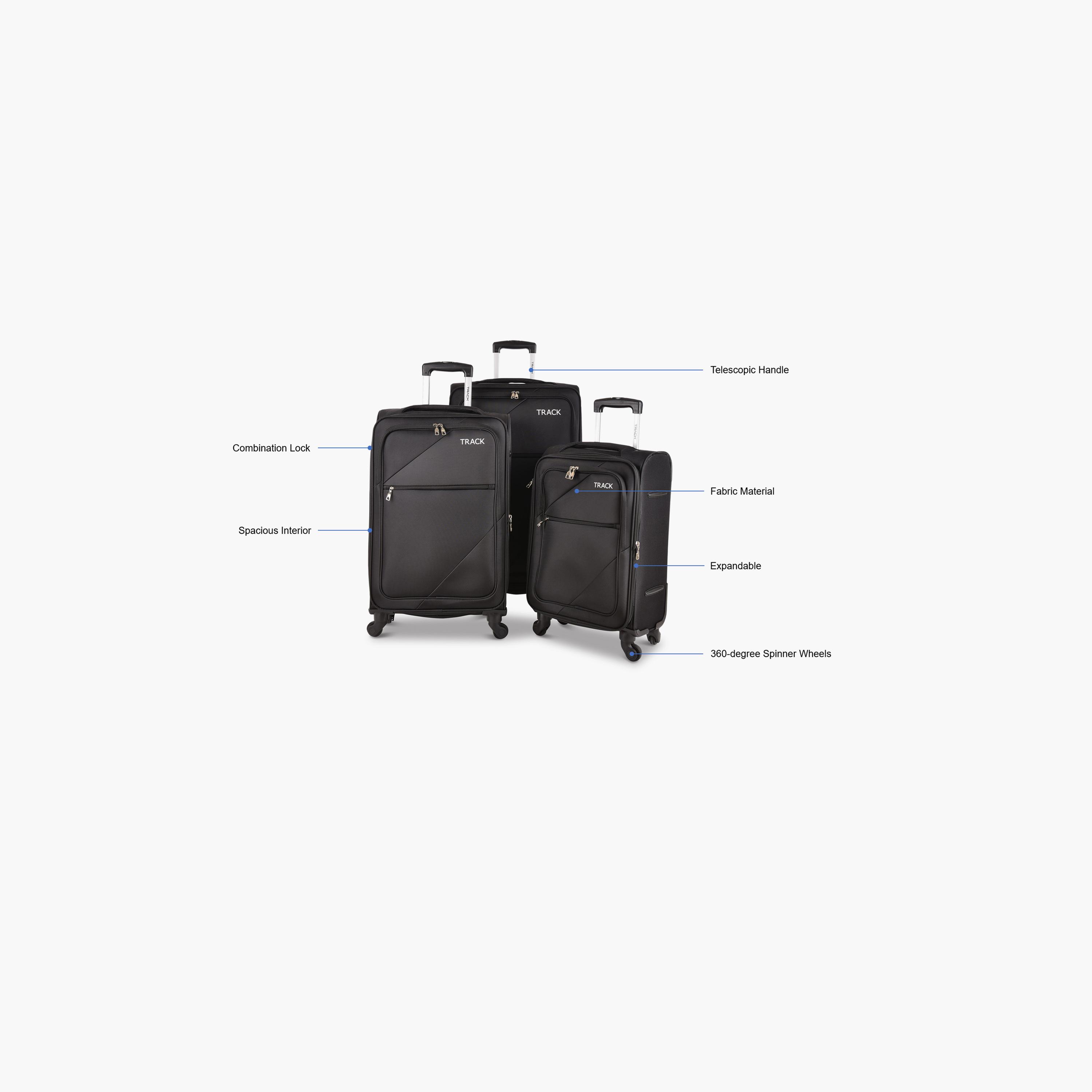 Track Set of 3 Polyester Soft Sided 4-Wheeler Spinner Trolley Bag with Combination Lock-travel-luggagesandbags-luggage-image-2
