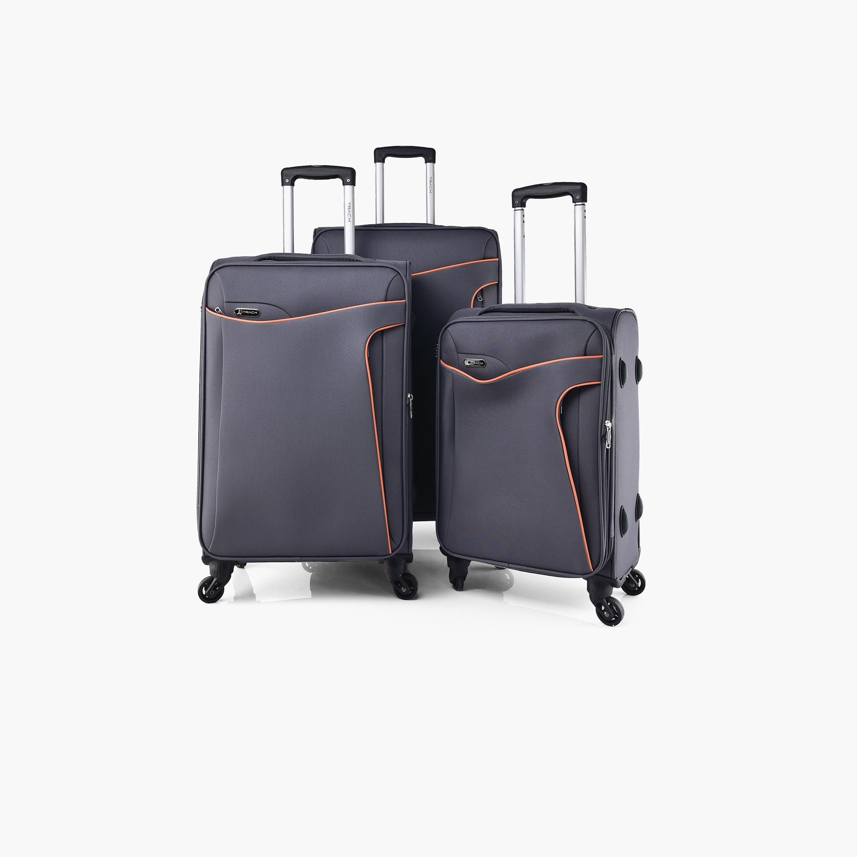 Track Set of 3 Polyester Soft Sided 4-Wheeler Spinner Trolley Bag with Combination Lock-travel-luggagesandbags-luggage-image-1