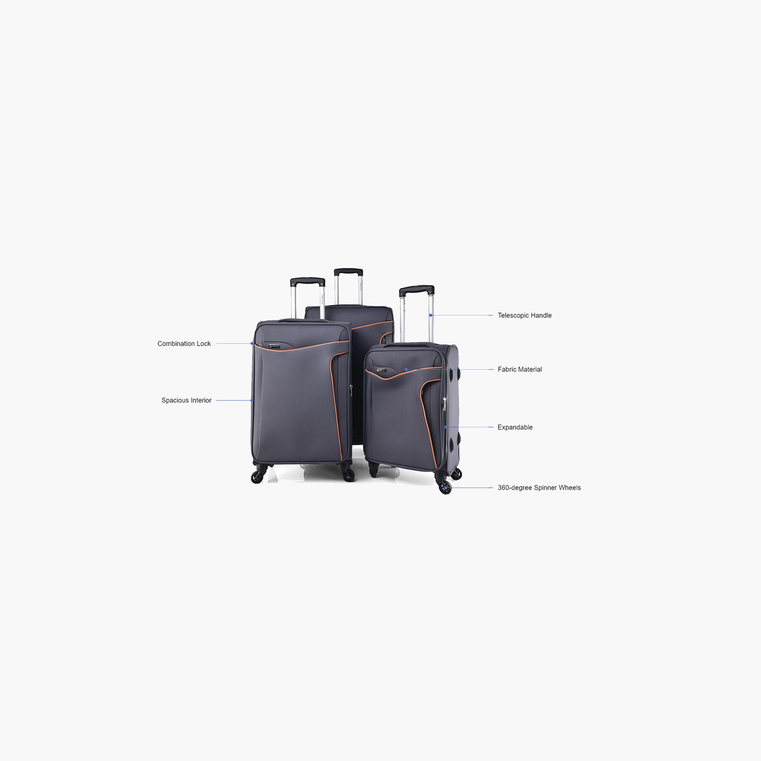 Track Set of 3 Polyester Soft Sided 4-Wheeler Spinner Trolley Bag with Combination Lock-travel-luggagesandbags-luggage-image-2
