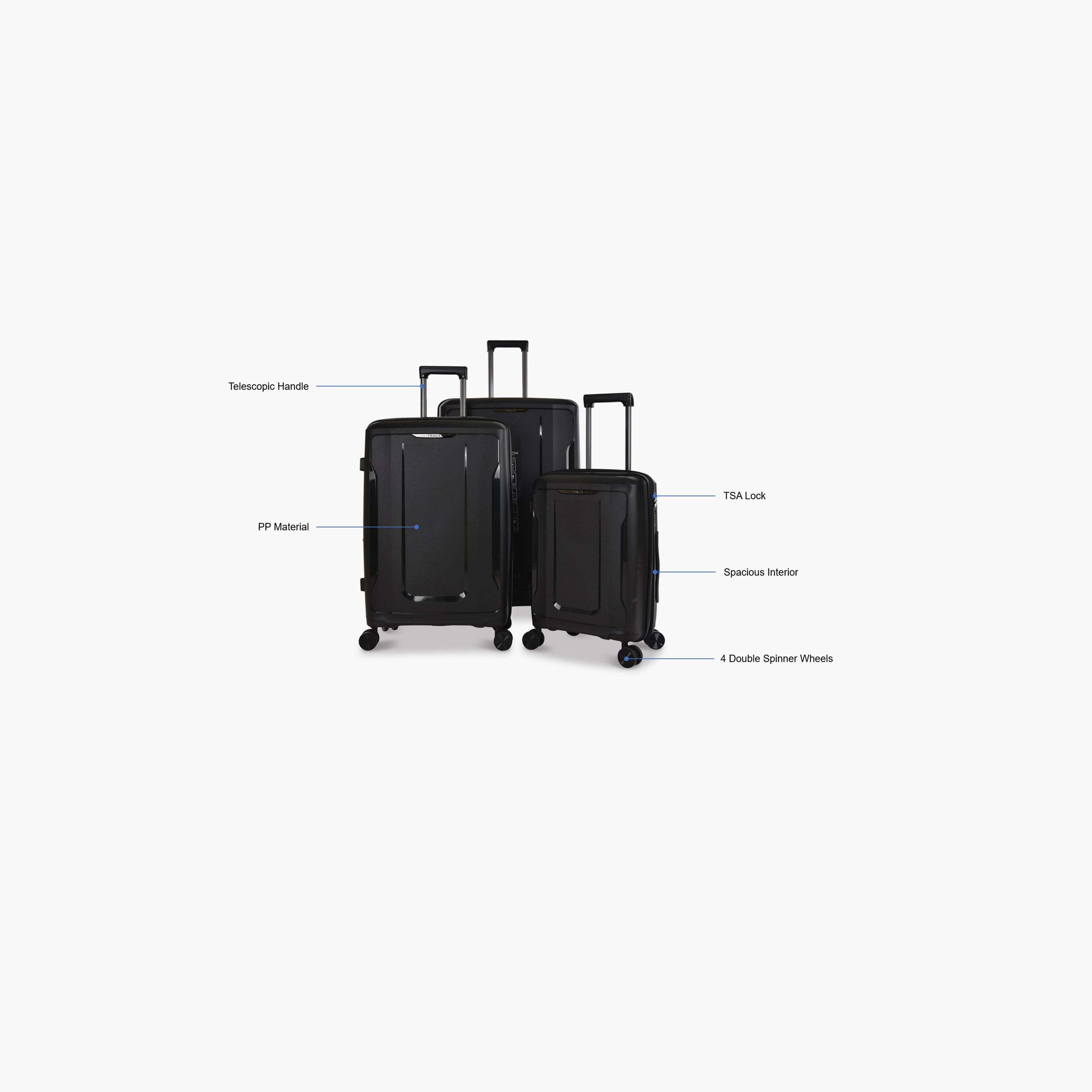 Track Set of 3 Polypropylene Hard Sided 4-Wheeler Spinner Trolley Bag with Combination Lock-travel-luggagesandbags-luggage-image-2
