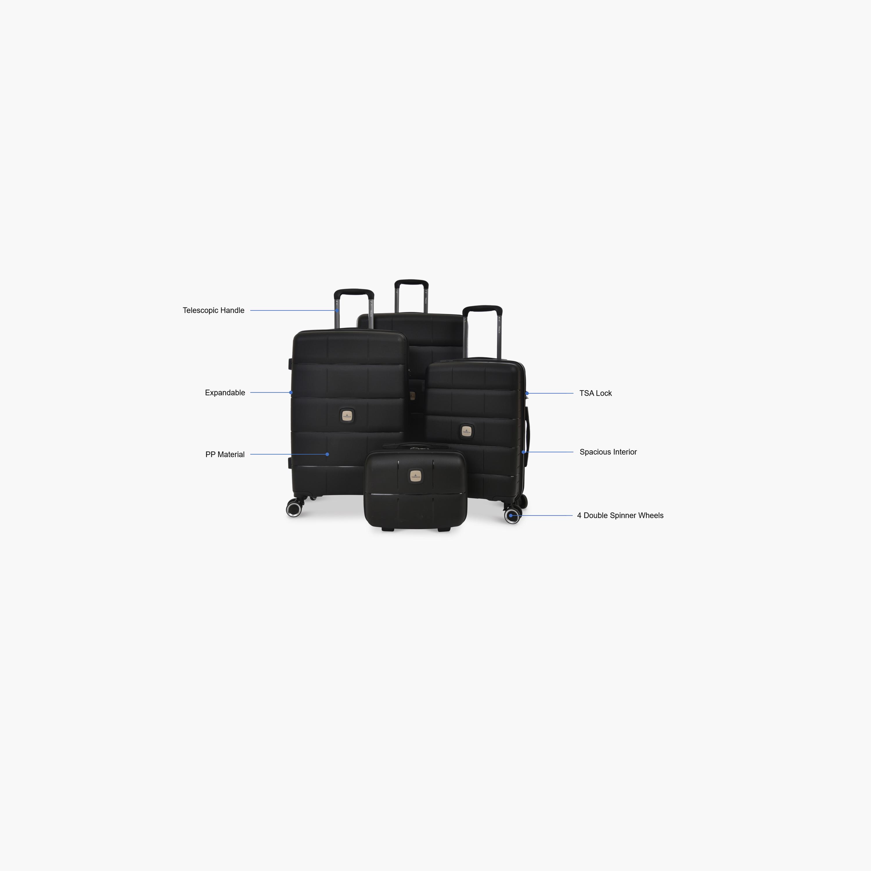 Track Set of 4 Polypropylene Hard Sided 4-Wheeler Spinner Trolley Bag with Combination Lock-travel-luggagesandbags-luggage-image-2