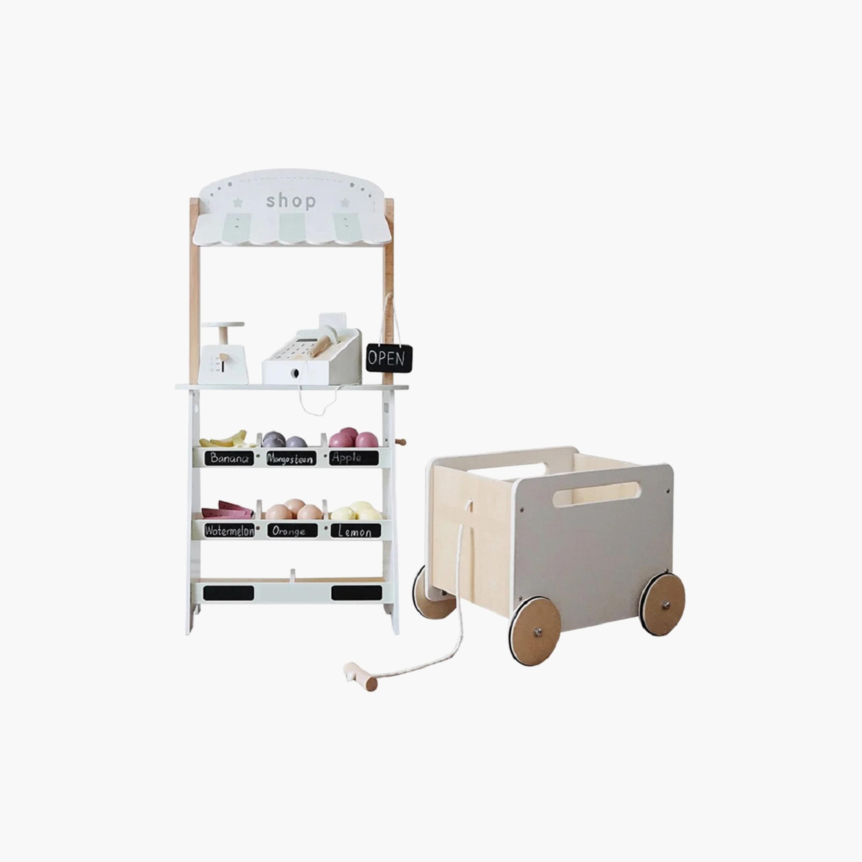 Woody Buddy Market Stand Pretend Play Set - White-toys-roleplay-supermarketandshoppingsets-image-1