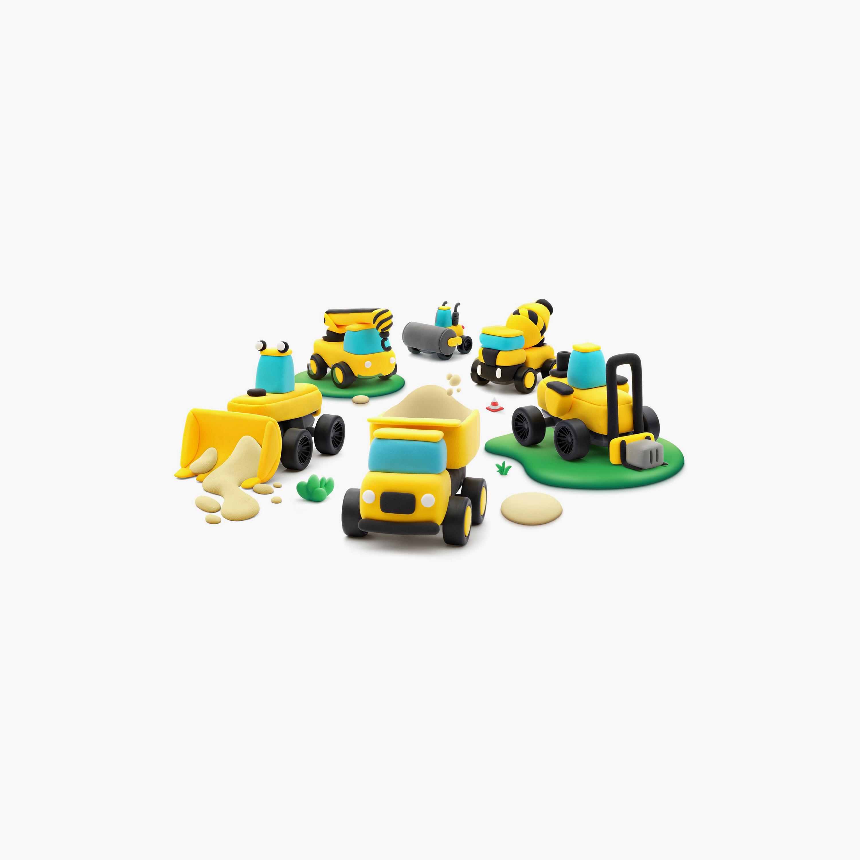 حيوانات أليفة زغبية مع 12 قطعة من الصلصال يجف بالهواء - مركبات البناء من هي كلاي-toys-educational-doughtoys-image-1