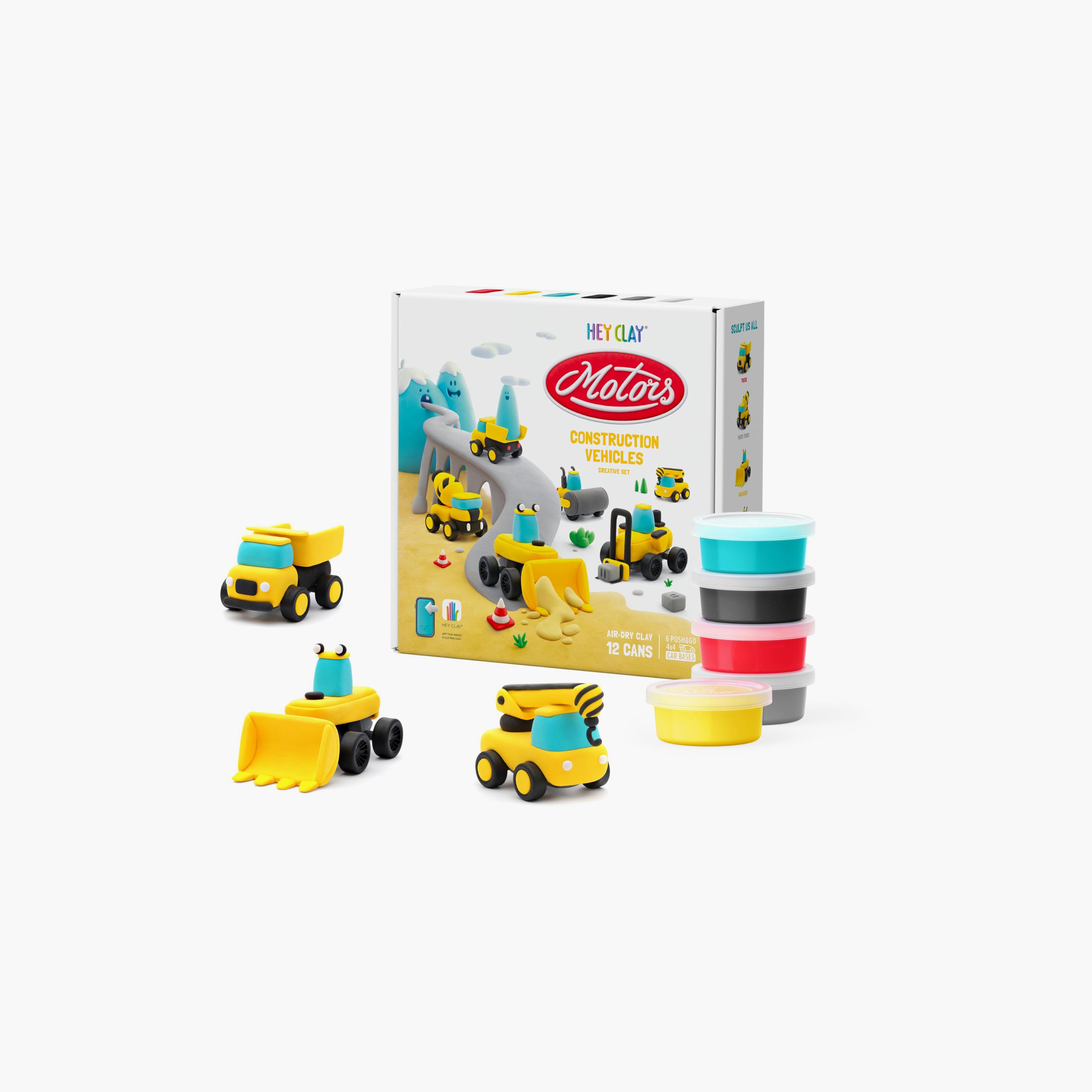 حيوانات أليفة زغبية مع 12 قطعة من الصلصال يجف بالهواء - مركبات البناء من هي كلاي-toys-educational-doughtoys-image-2