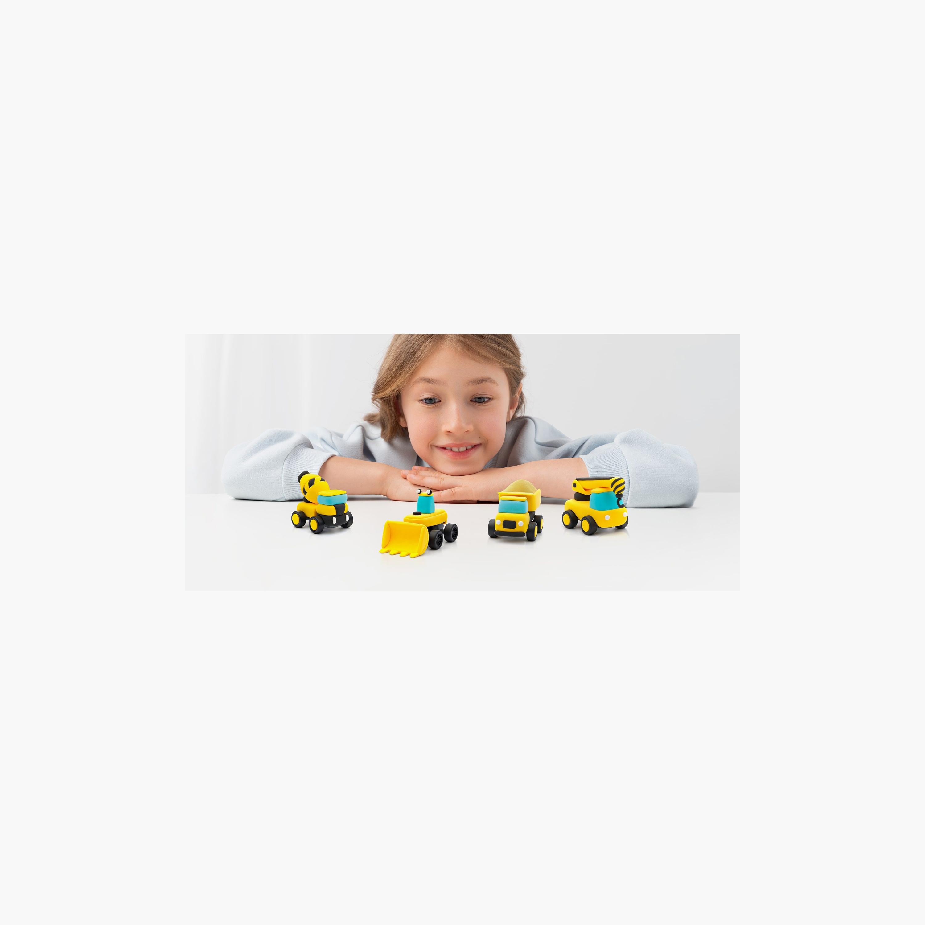 حيوانات أليفة زغبية مع 12 قطعة من الصلصال يجف بالهواء - مركبات البناء من هي كلاي-toys-educational-doughtoys-image-3