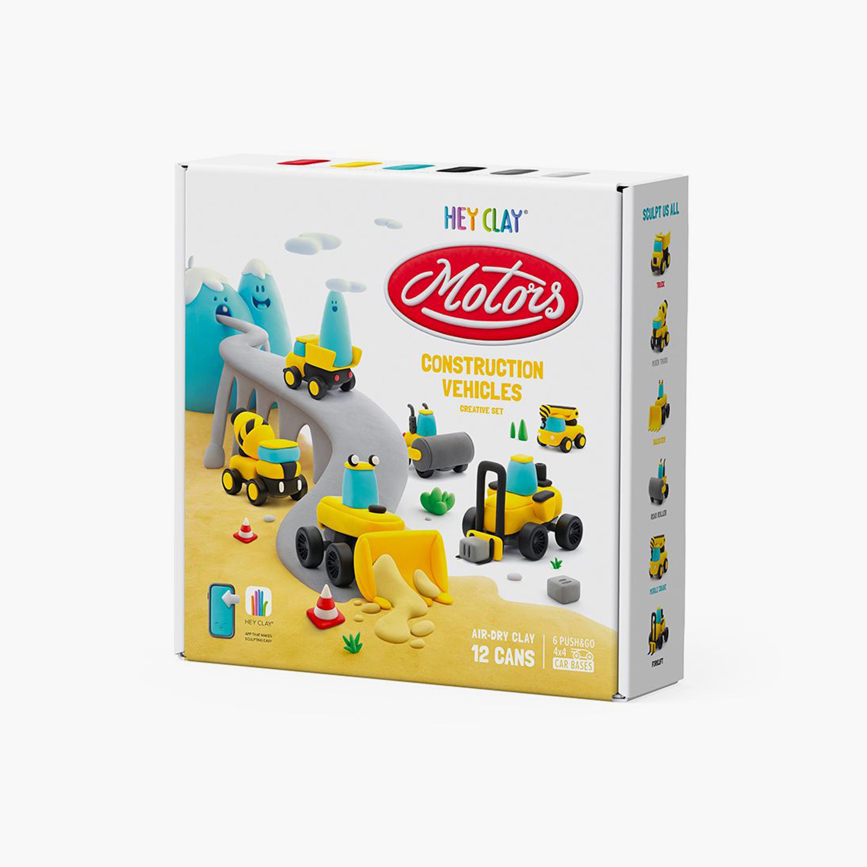 حيوانات أليفة زغبية مع 12 قطعة من الصلصال يجف بالهواء - مركبات البناء من هي كلاي-toys-educational-doughtoys-image-4