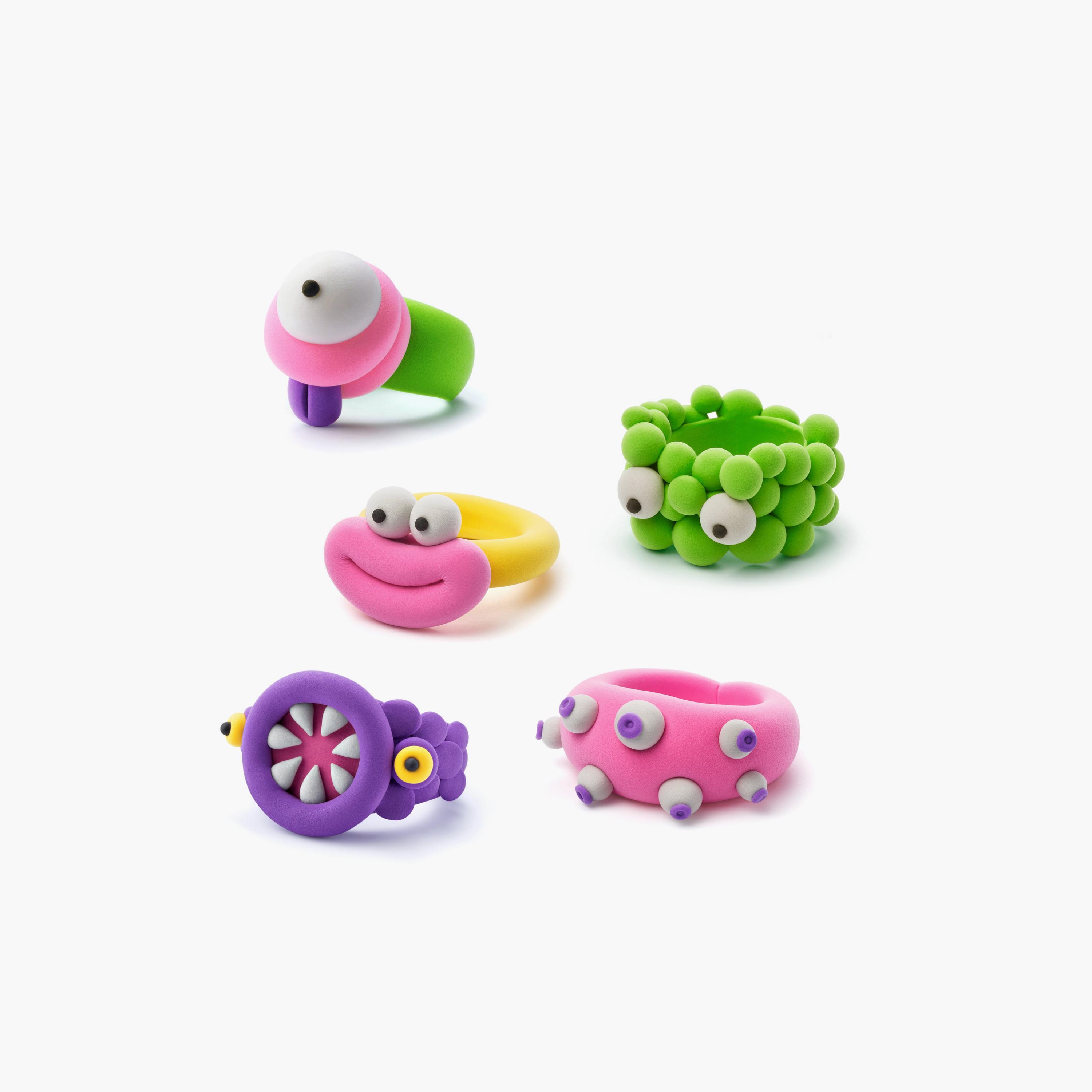 حيوانات أليفة زغبية مع 3 قطع من الصلصال يجف بالهواء - حلقات الكائن الفضائي من هي كلاي-toys-educational-doughtoys-image-1