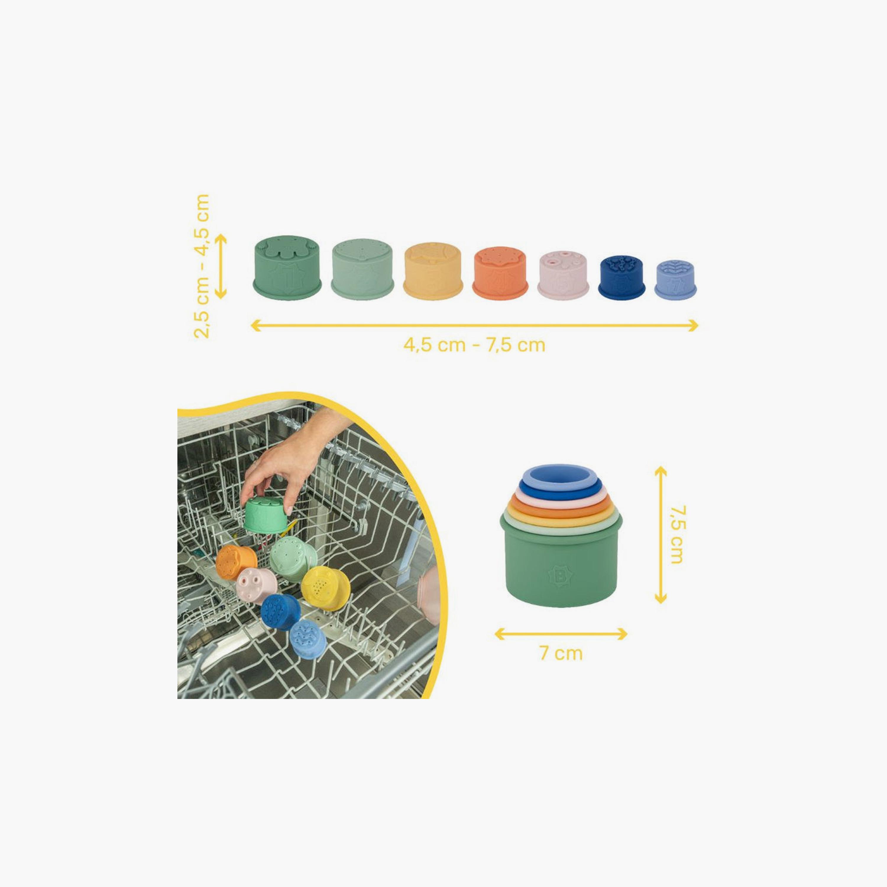 أكواب استحمام سيليكون قابلة للتكديس متعددة الألوان من بادابوليه - 7 قطع-toys-babyandtoddlertoys-bathtoys-image-4