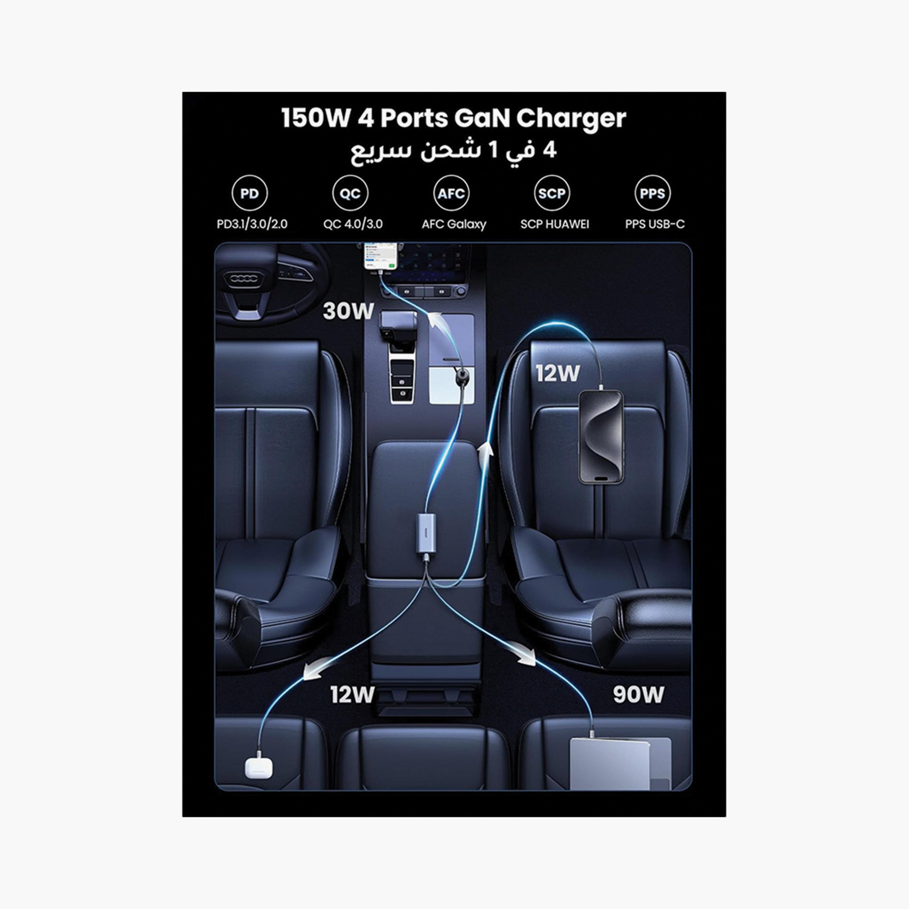 Ugreen 3 USB-C and USB Ports 150W GaN Extended Car Charger Hub-electronics-accessories-mobileaccesories-image-2