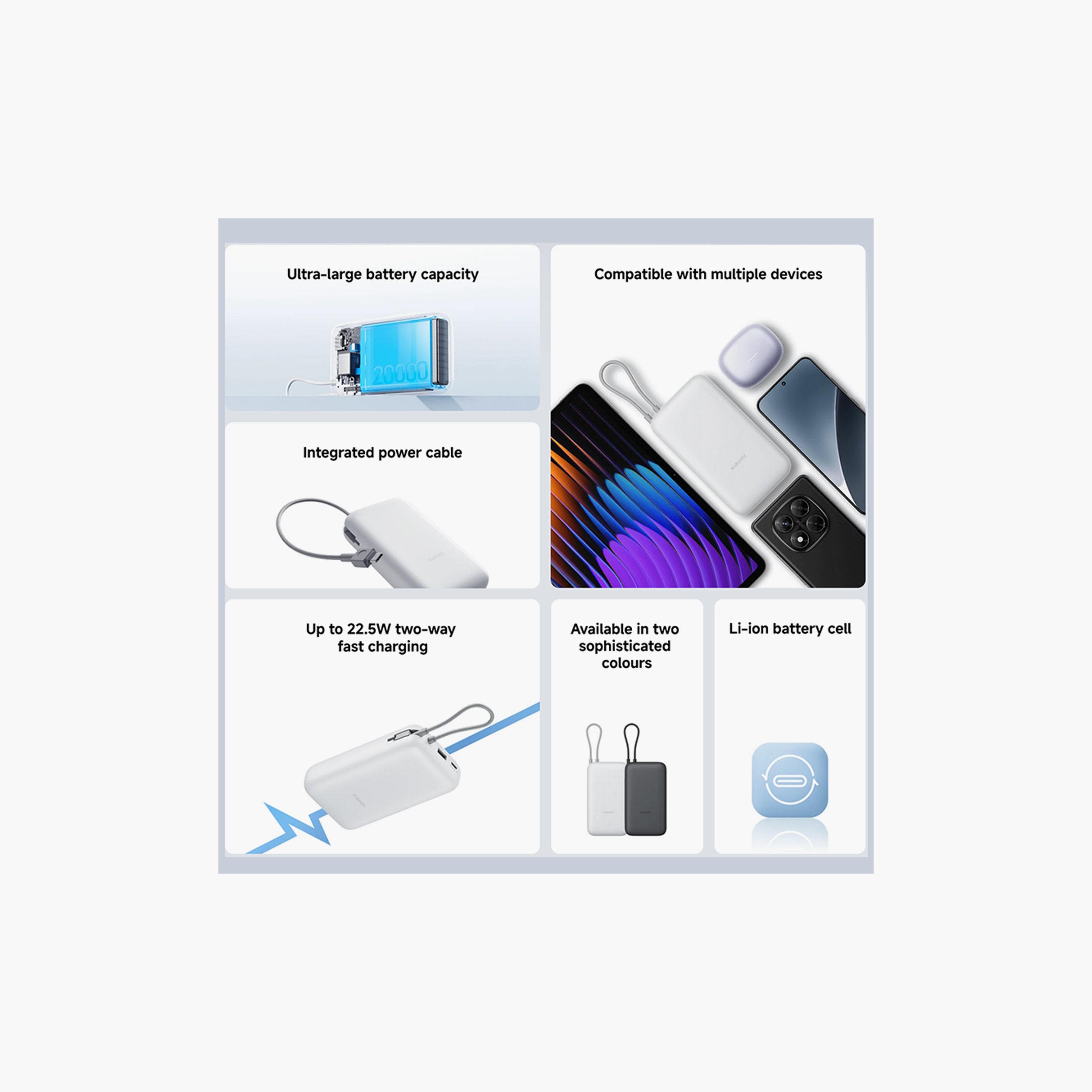 Xiaomi USB-C and USB Ports 20000mAh 22.5W Integrated Cable Power Bank-electronics-accessories-mobileaccesories-image-4
