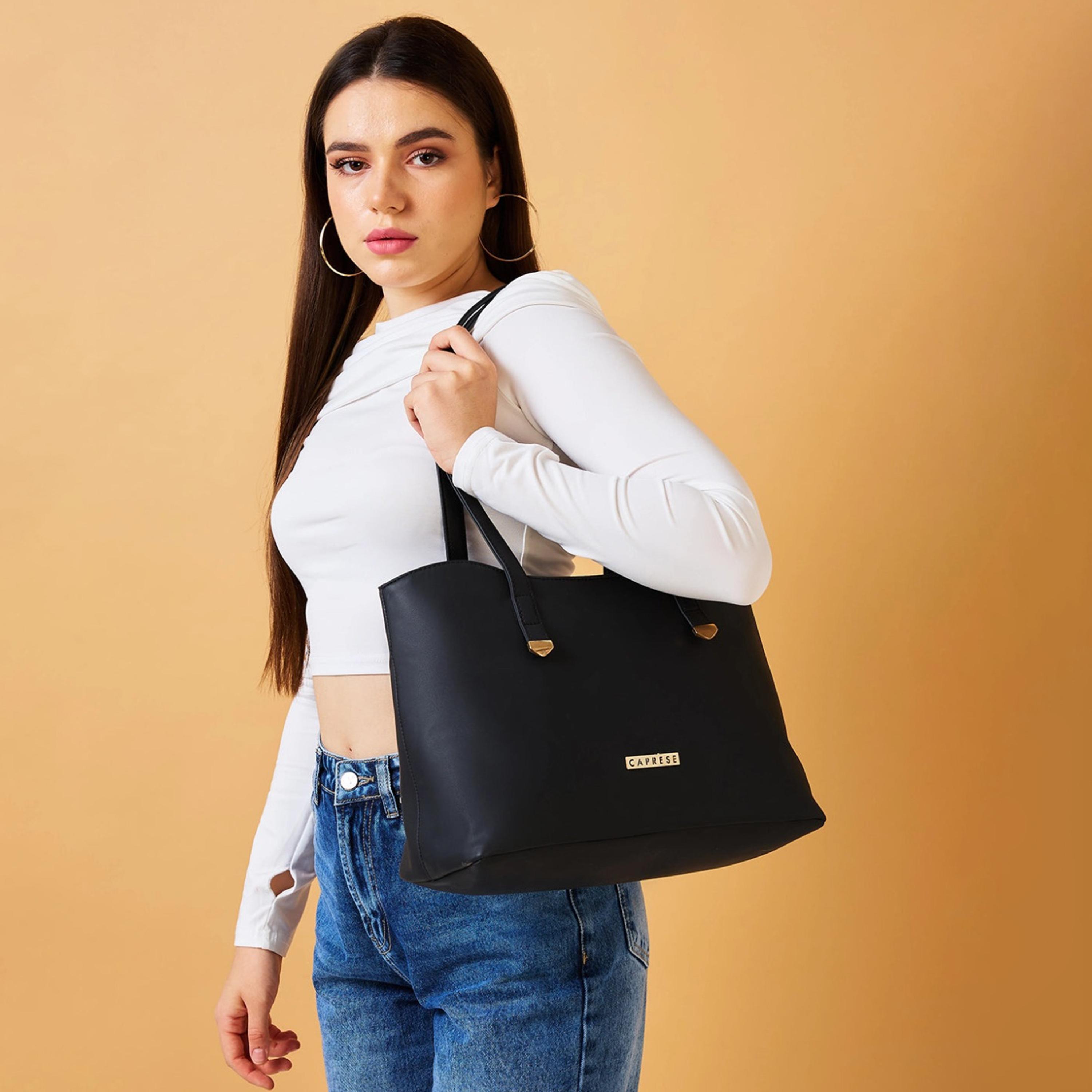 Caprese Afra Plain Double Handle Tote Bag with Zipper | 30 x 25 x 12 CM-women-bagsandwallets-handbags-image-3