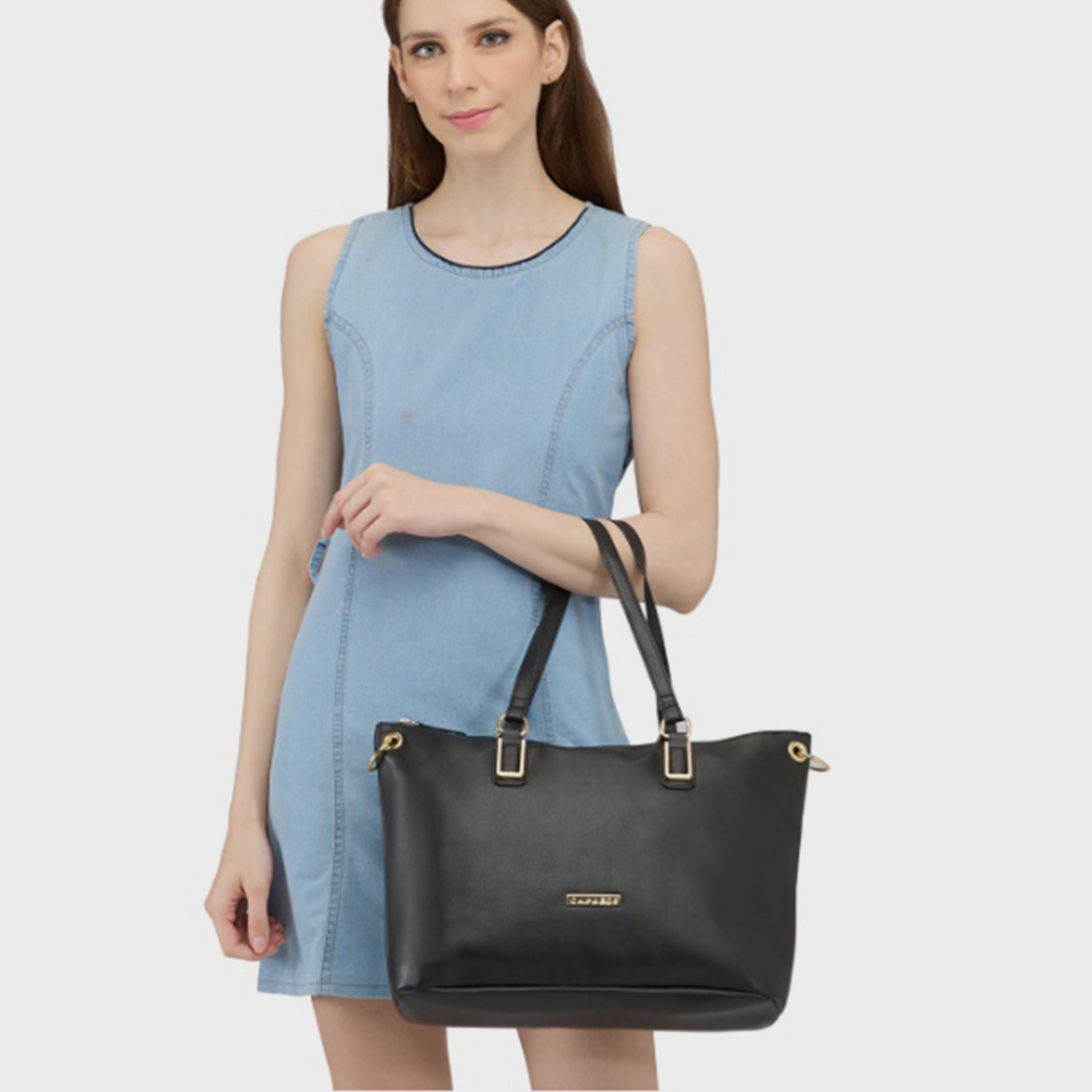 Caprese Amelia Textured Double Handle Satchel Bag with Zipper and Detachable Strap | 28 x 22 x 11 CM-women-bagsandwallets-handbags-image-2
