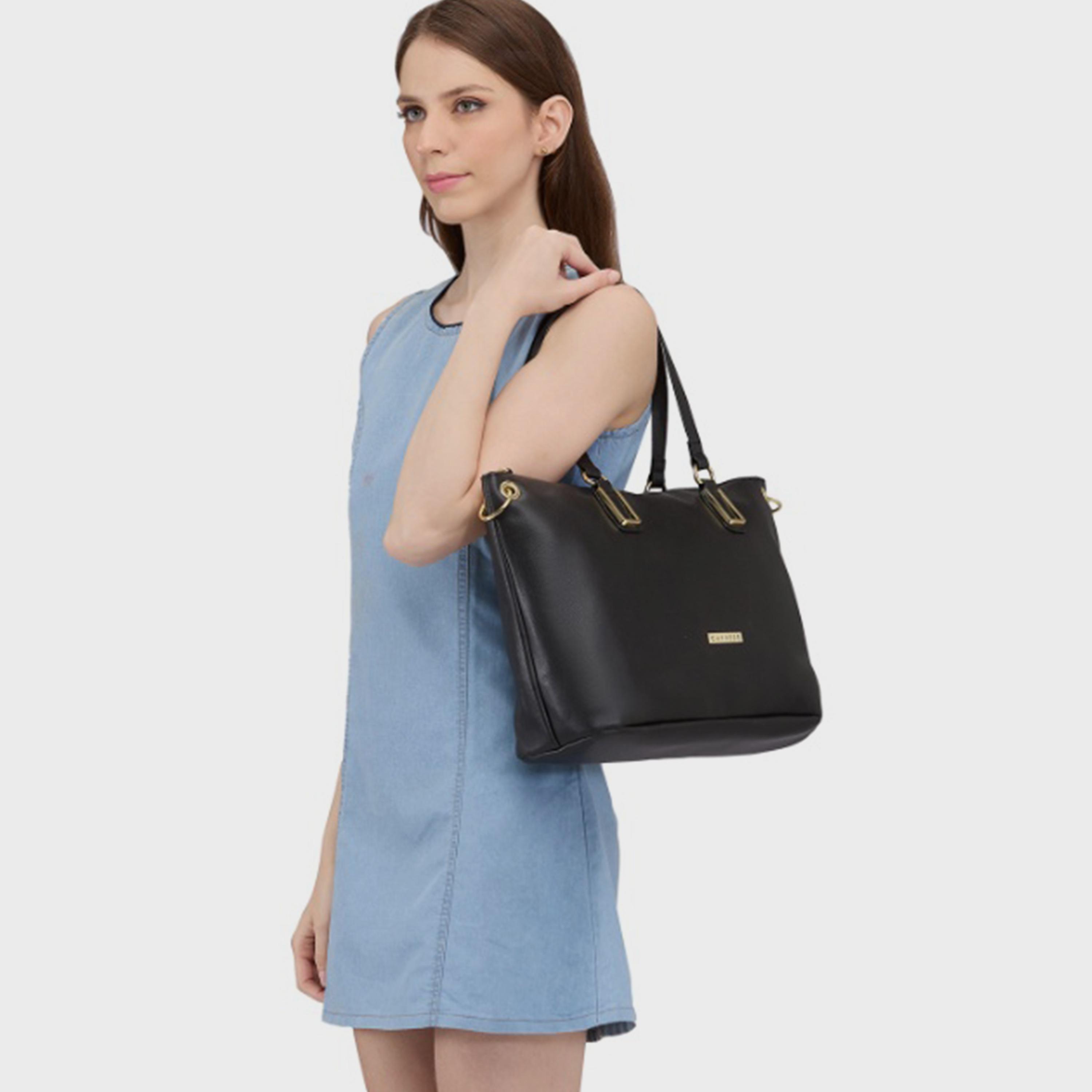 Caprese Amelia Textured Double Handle Satchel Bag with Zipper and Detachable Strap | 28 x 22 x 11 CM-women-bagsandwallets-handbags-image-3