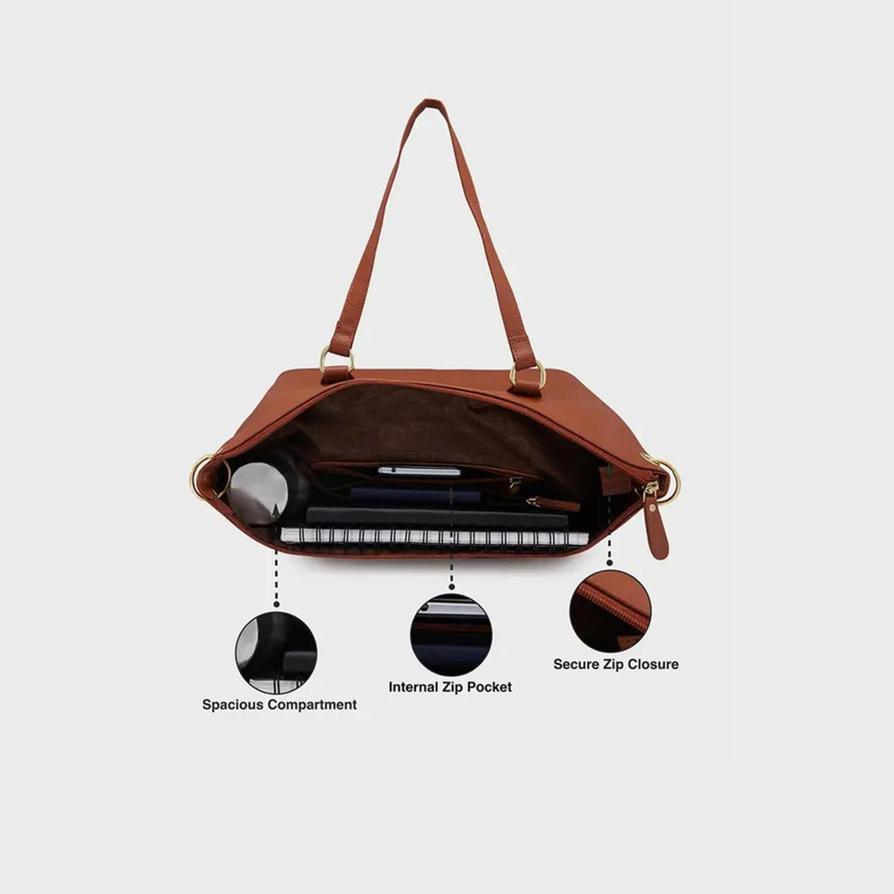 Caprese Amelia Textured Double Handle Satchel Bag with Zipper and Detachable Strap | 28 x 22 x 11 CM-women-bagsandwallets-handbags-image-5