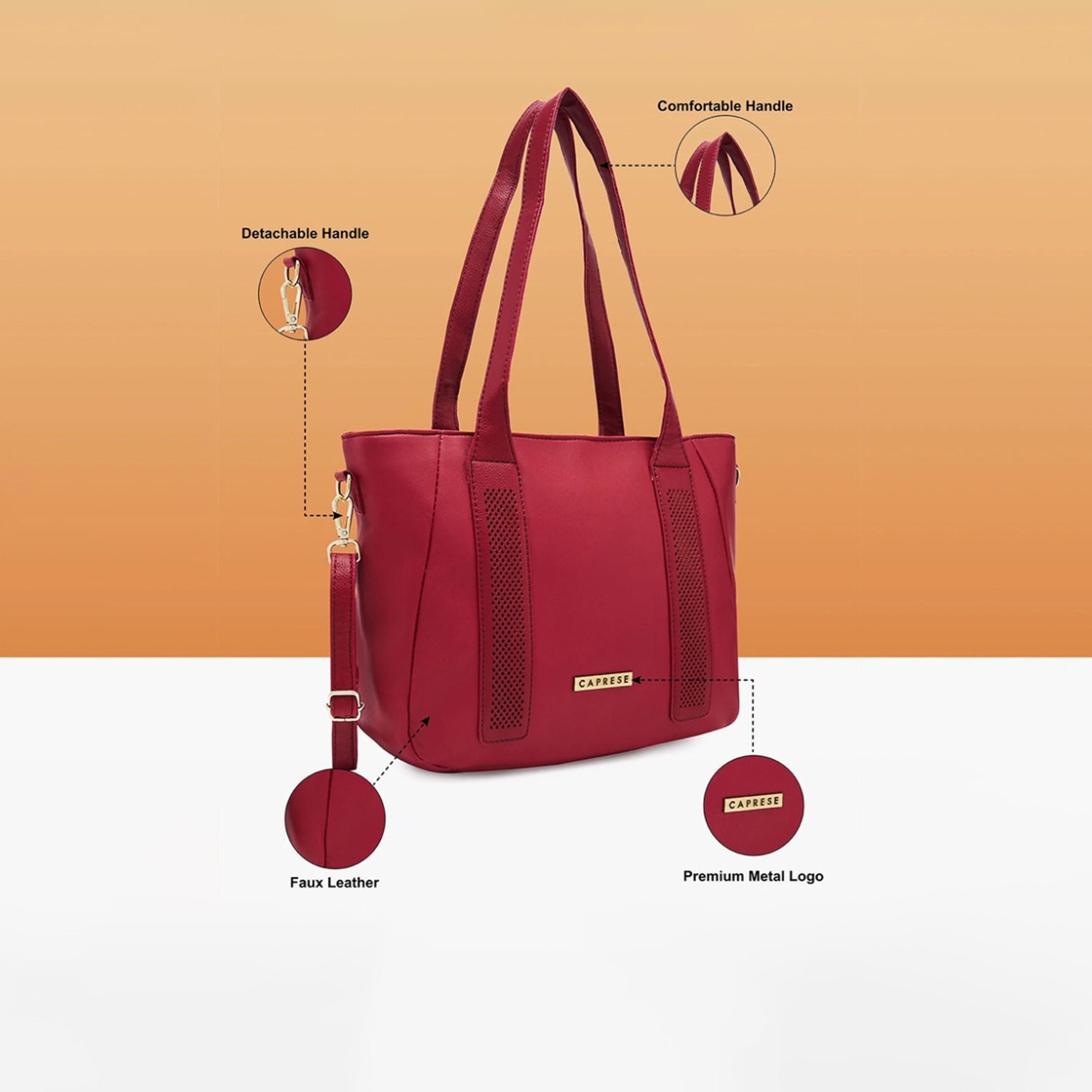 Caprese Aria Textured Double Handle Satchel Bag with Zipper and Detachable Strap | 28 x 22 x 11 CM-women-bagsandwallets-handbags-image-3
