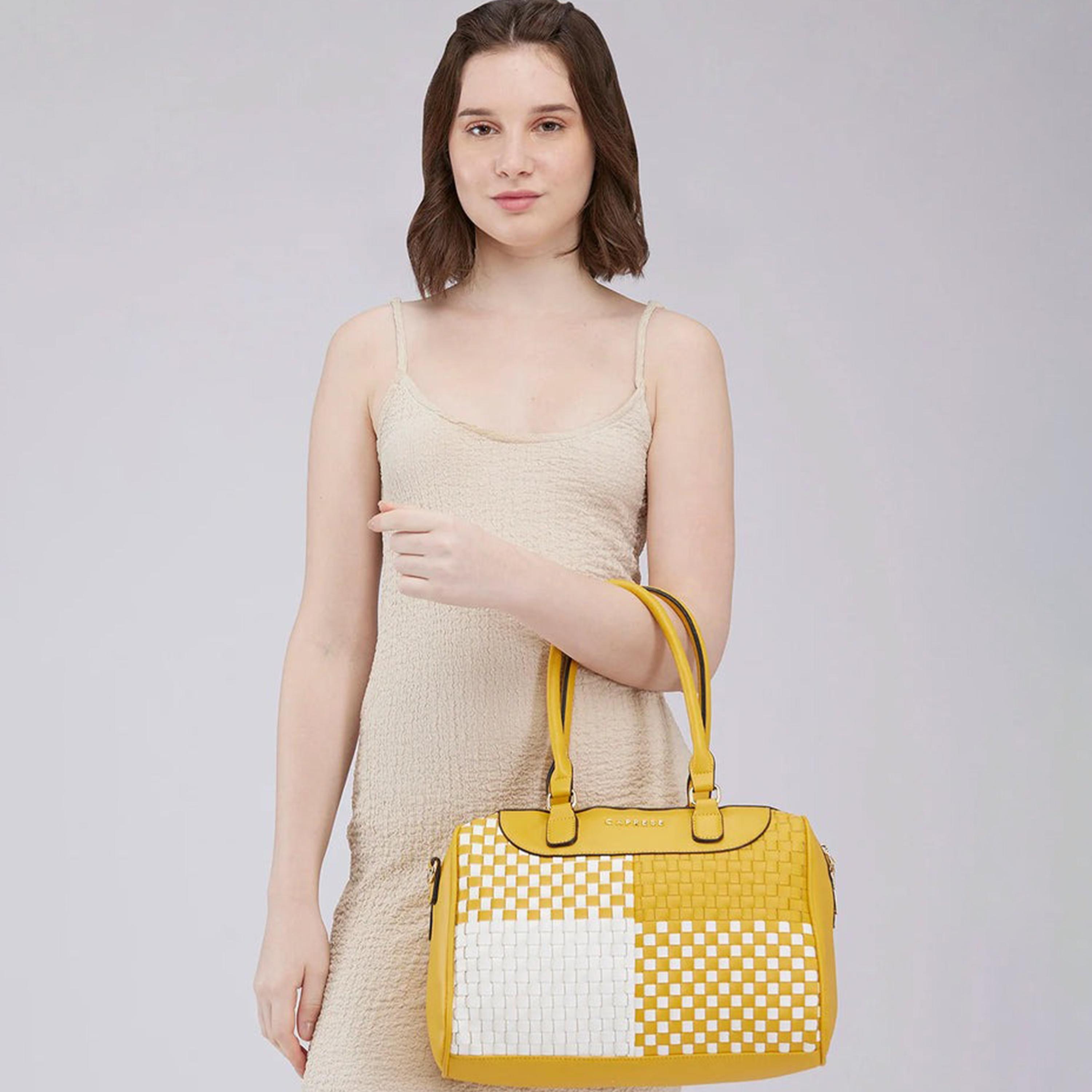 Caprese Aria Textured Double Handle Satchel Bag with Zipper and Detachable Strap | 34 x 23 x 15 CM-women-bagsandwallets-handbags-image-2