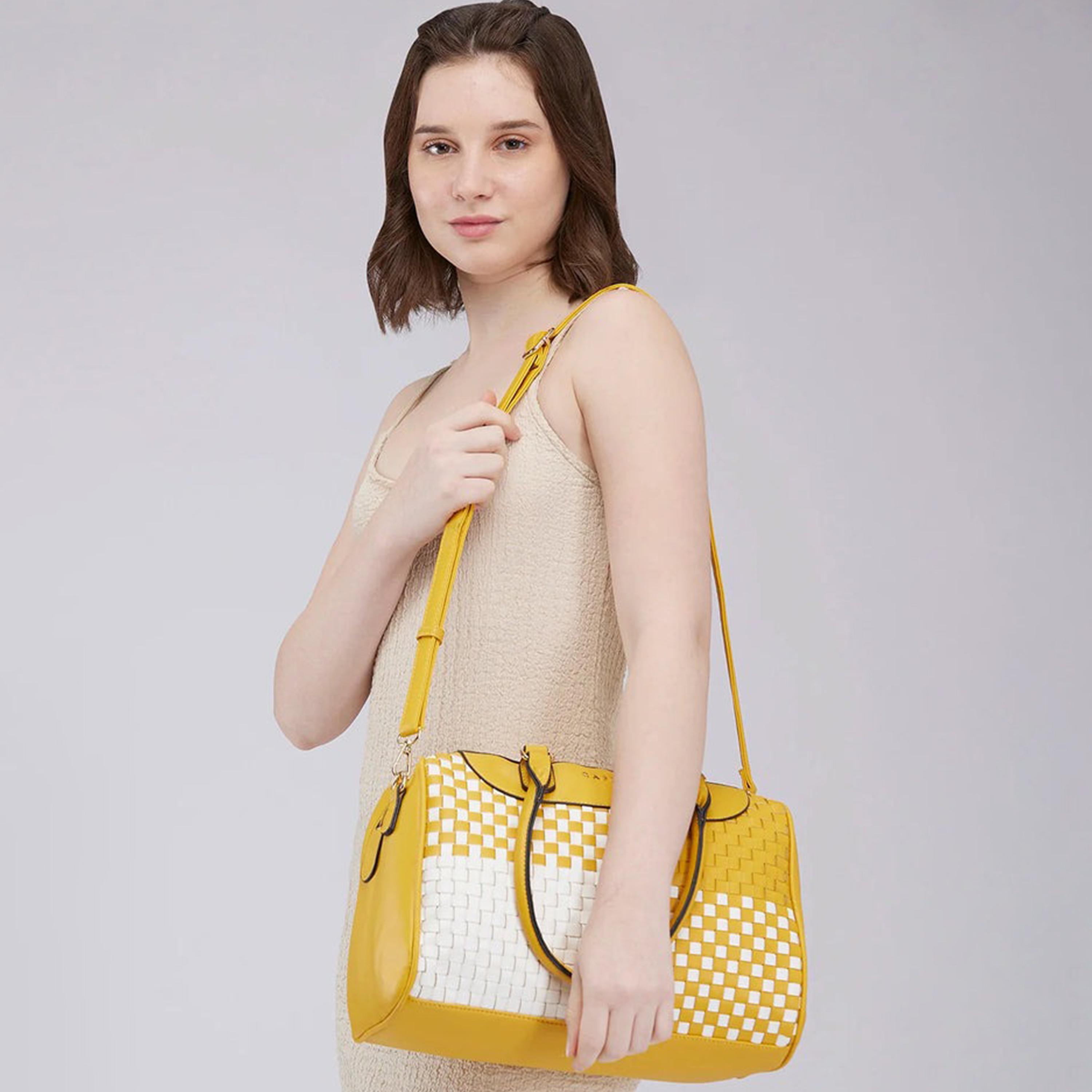Caprese Aria Textured Double Handle Satchel Bag with Zipper and Detachable Strap | 34 x 23 x 15 CM-women-bagsandwallets-handbags-image-3