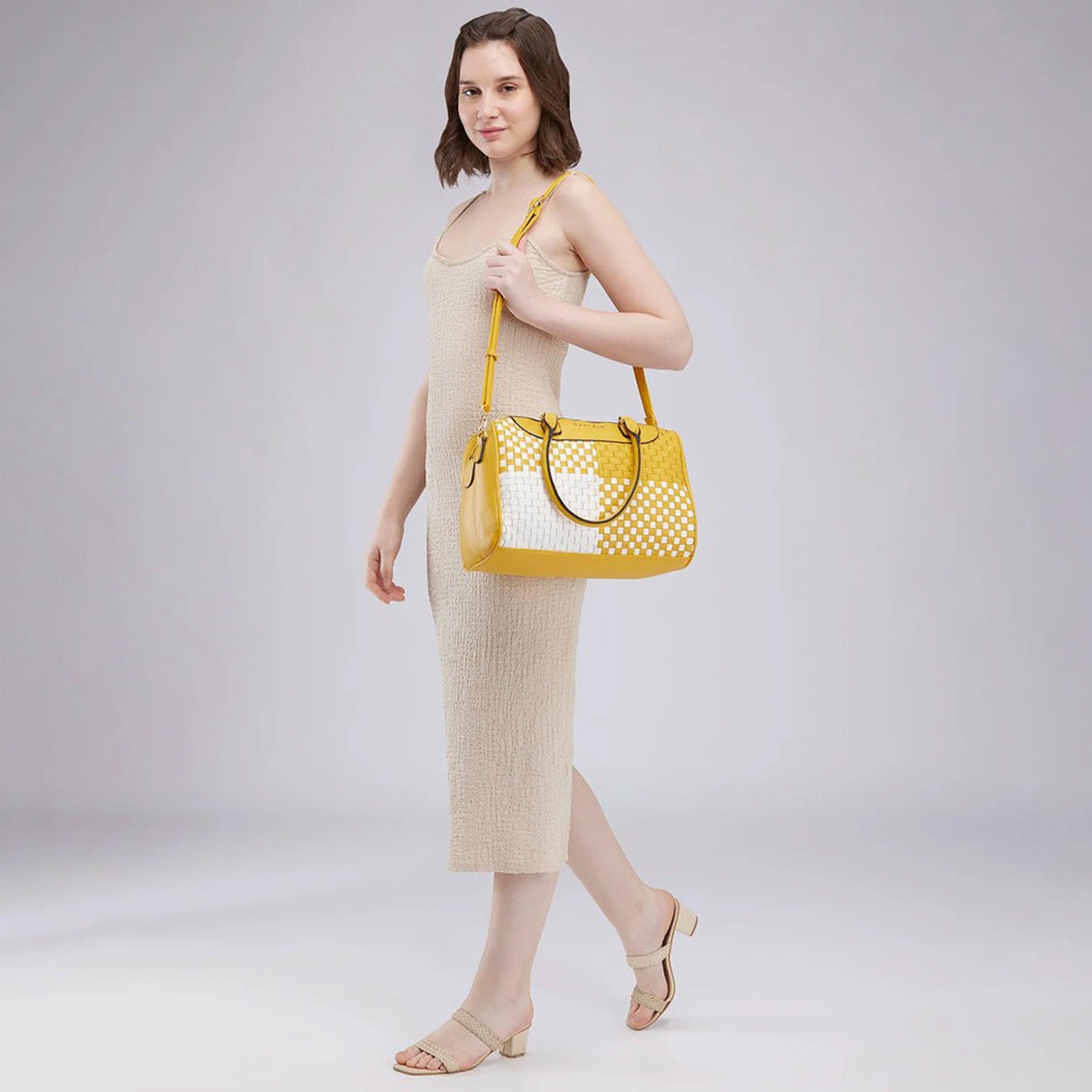 Caprese Aria Textured Double Handle Satchel Bag with Zipper and Detachable Strap | 34 x 23 x 15 CM-women-bagsandwallets-handbags-image-4