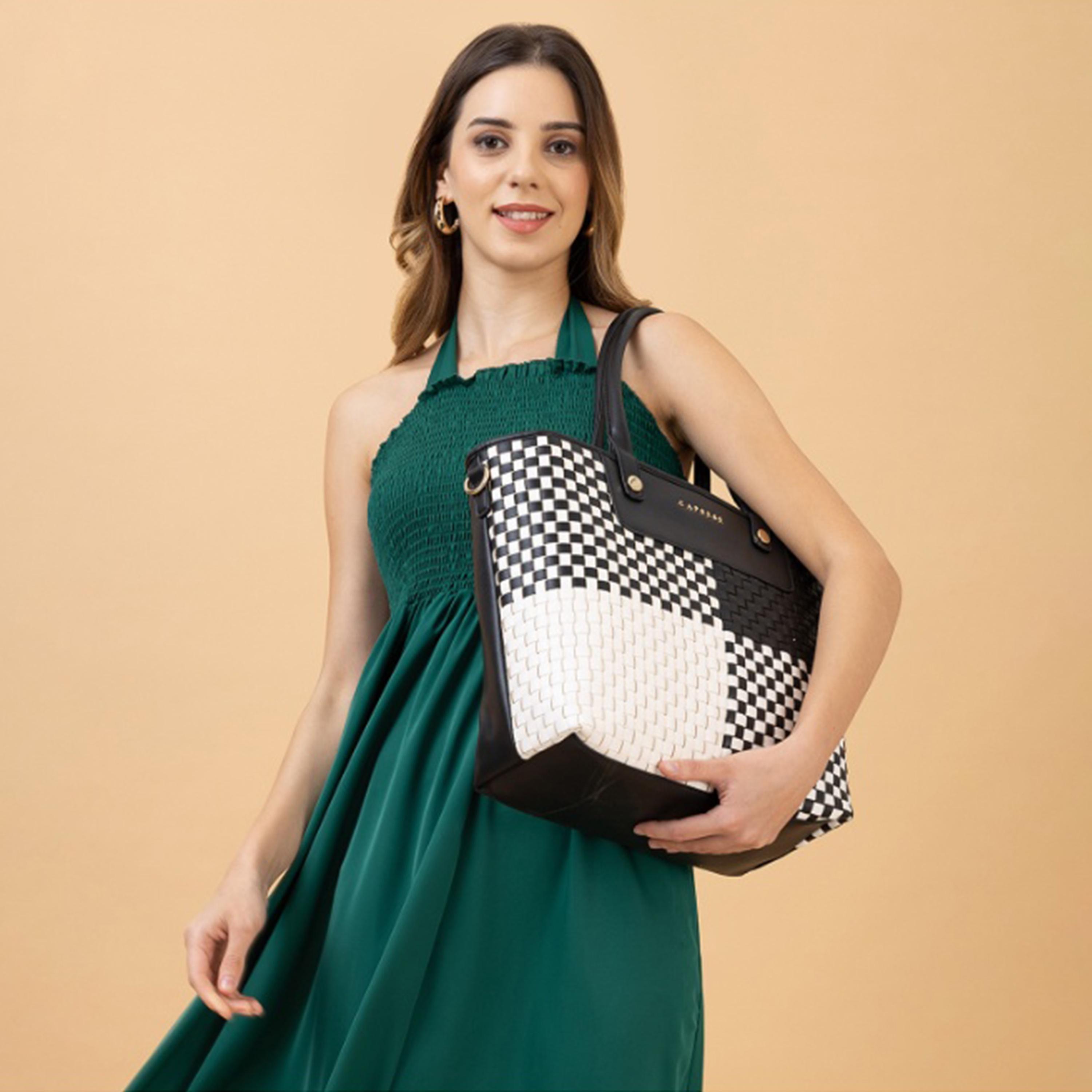 Caprese Aria Textured Double Handle Tote Bag with Zipper and Detachable Strap | 30 x 25 x 12 CM-women-bagsandwallets-handbags-image-2