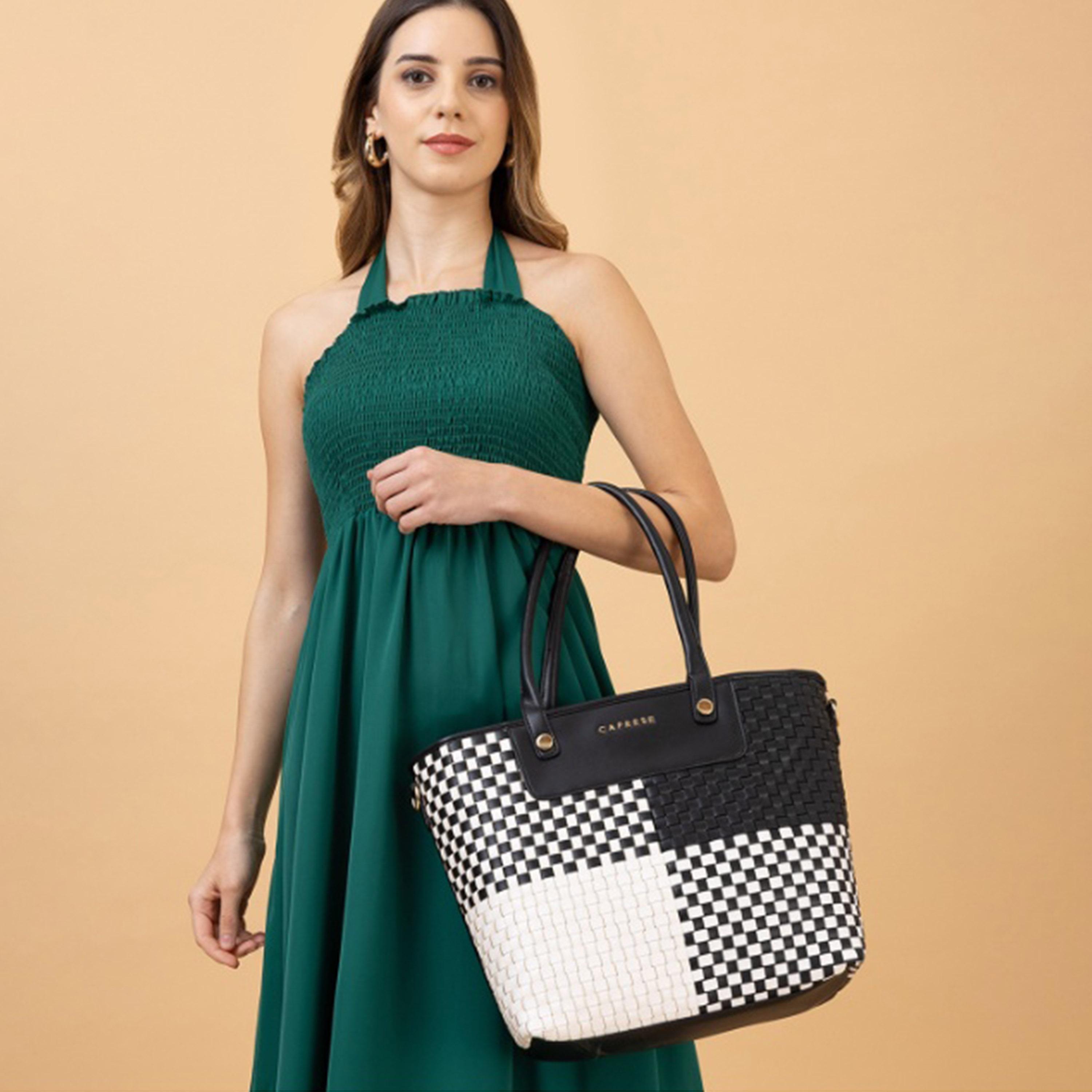 Caprese Aria Textured Double Handle Tote Bag with Zipper and Detachable Strap | 30 x 25 x 12 CM-women-bagsandwallets-handbags-image-3