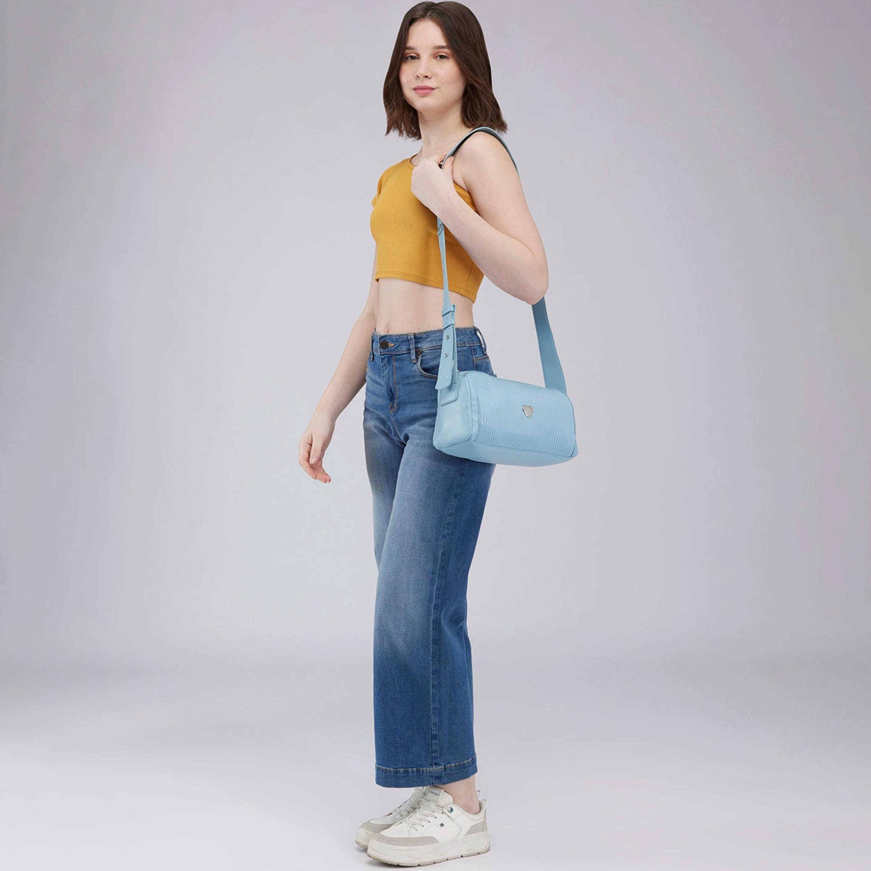 Caprese Ava Textured Sling Bag with Zipper and Adjustable Strap | 22 x 18 x 8 CM-women-bagsandwallets-handbags-image-4