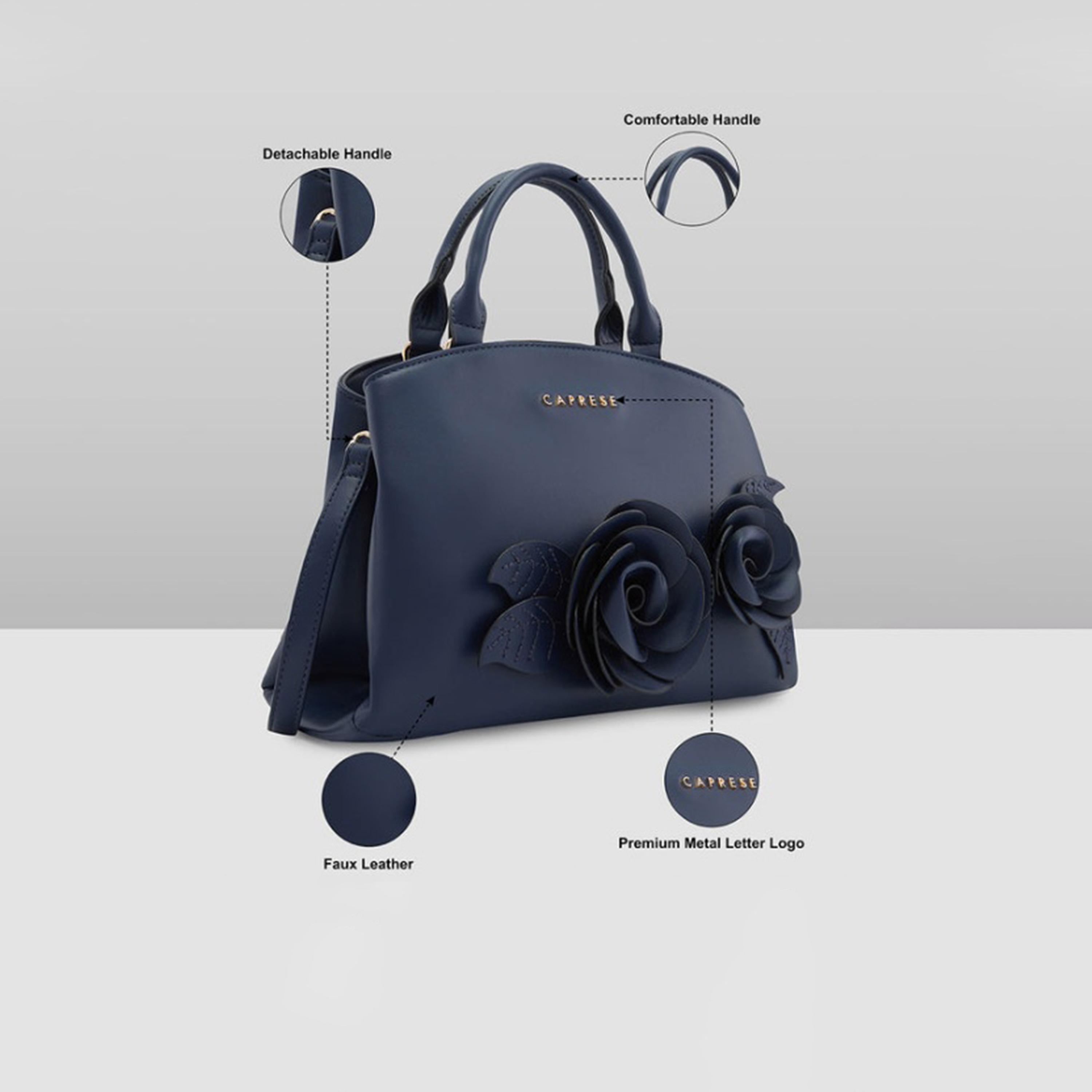 Caprese Bloom Embellished Top Handle Satchel Bag with Zipper and Detachable Strap | 28 x 22 x 11 CM-women-bagsandwallets-handbags-image-3