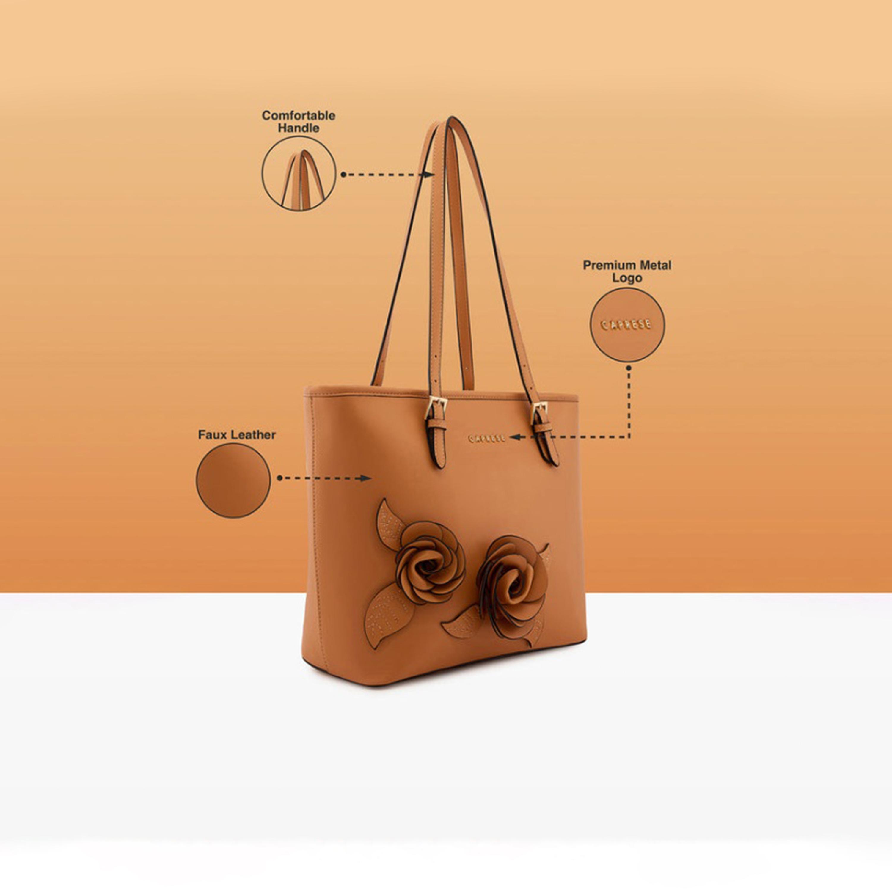 Caprese Bloom Embellished Double Handle Tote Bag with Zipper and Adjustable Strap | 30 x 25 x 12 CM-women-bagsandwallets-handbags-image-3