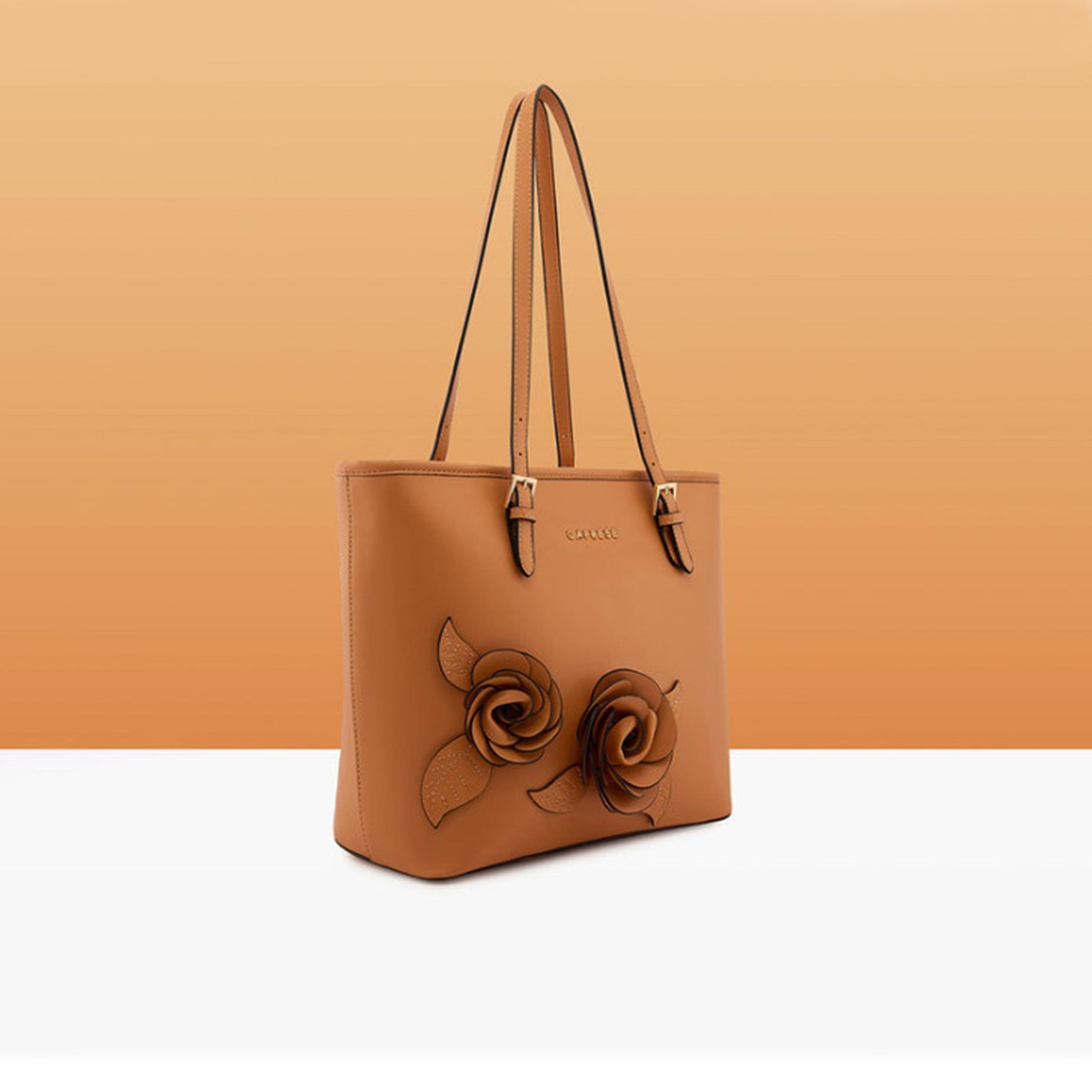 Caprese Bloom Embellished Double Handle Tote Bag with Zipper and Adjustable Strap | 30 x 25 x 12 CM-women-bagsandwallets-handbags-image-4