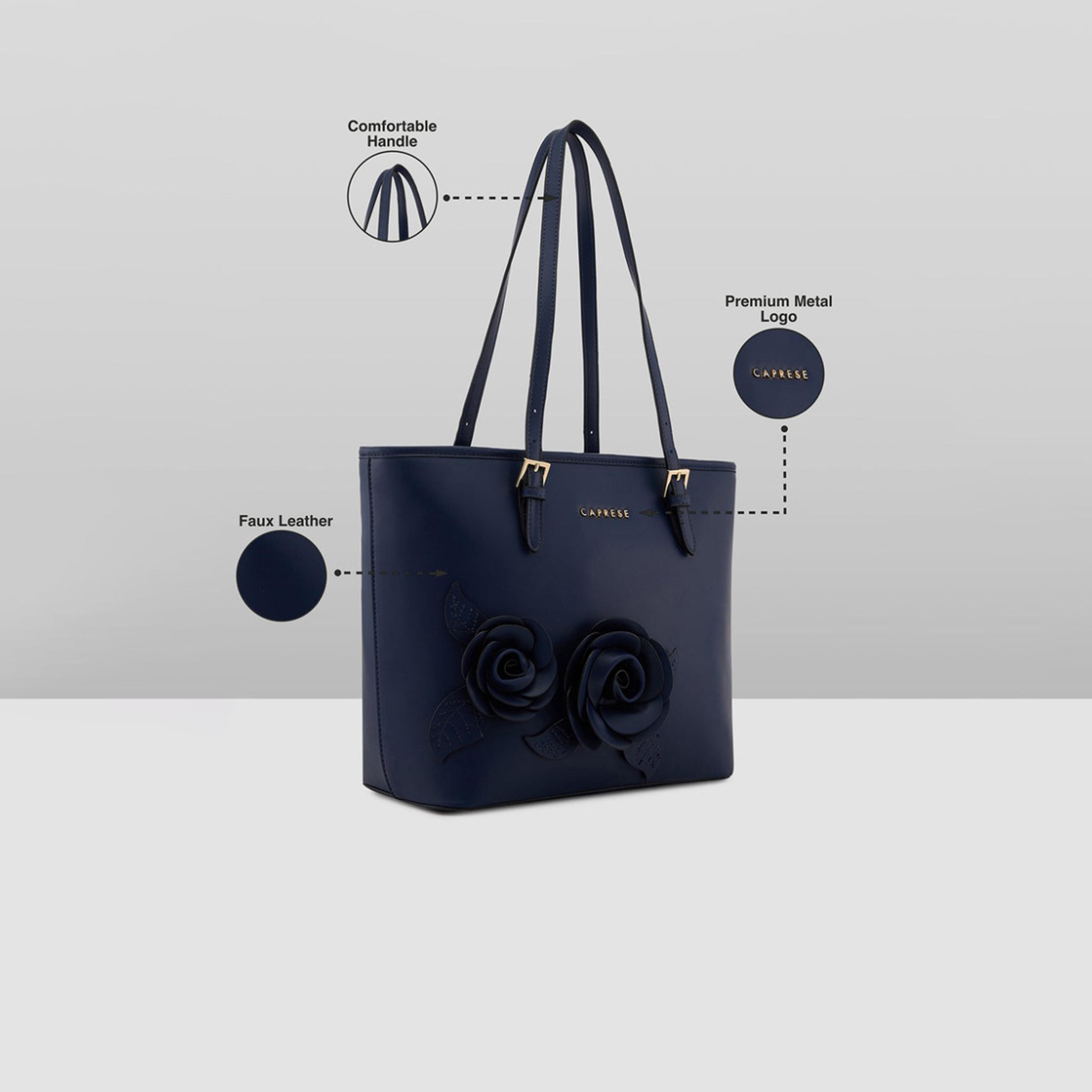 Caprese Bloom Embellished Double Handle Tote Bag with Zipper and Adjustable Strap | 30 x 25 x 12 CM-women-bagsandwallets-handbags-image-3