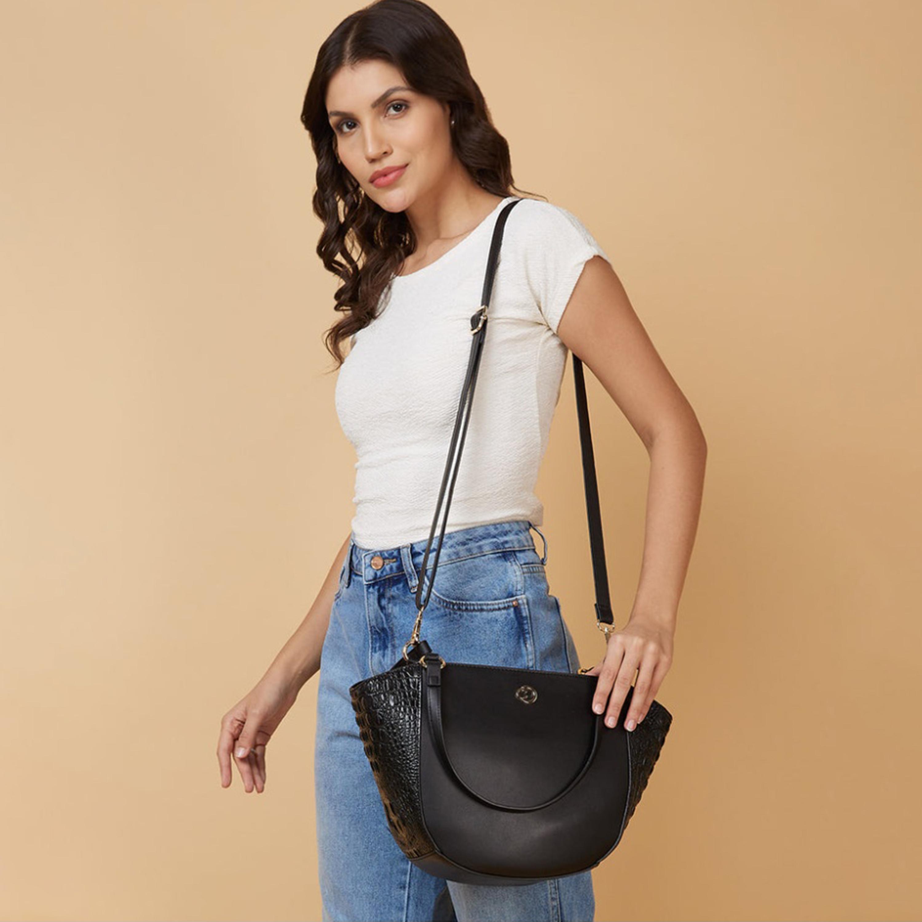 Caprese Felix Textured Double Handle Satchel Bag with Zipper and Detachable Strap | 28 x 22 x 11 CM-women-bagsandwallets-handbags-image-2