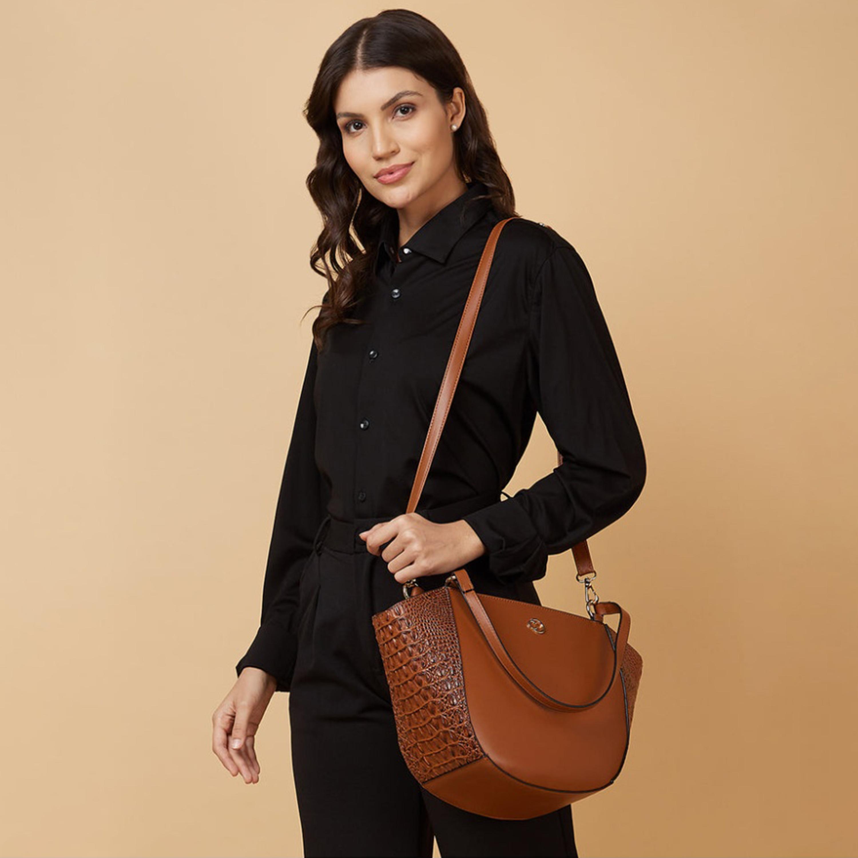 Caprese Felix Textured Double Handle Satchel Bag with Zipper and Detachable Strap | 28 x 22 x 11 CM-women-bagsandwallets-handbags-image-2