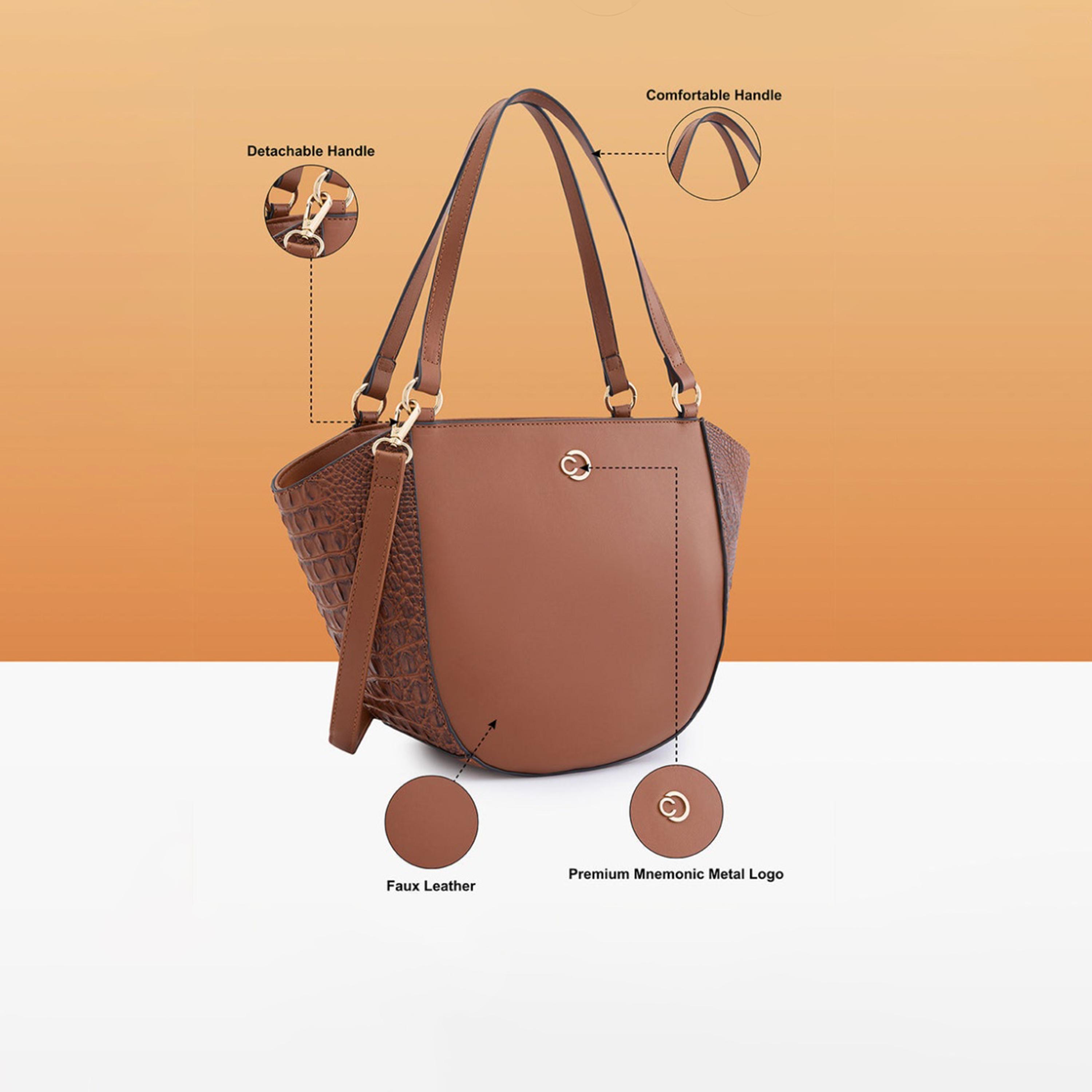 Caprese Felix Textured Double Handle Satchel Bag with Zipper and Detachable Strap | 28 x 22 x 11 CM-women-bagsandwallets-handbags-image-3