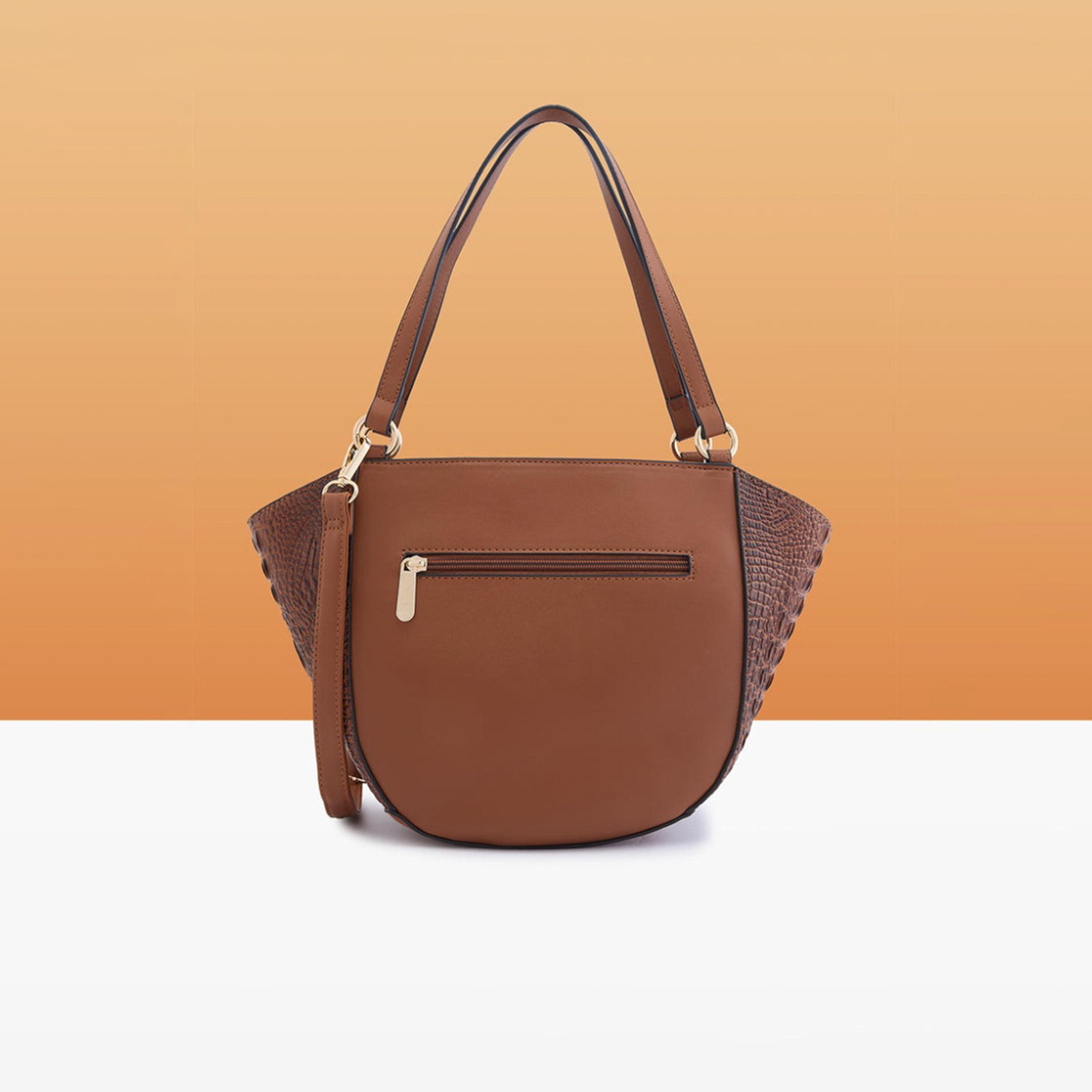 Caprese Felix Textured Double Handle Satchel Bag with Zipper and Detachable Strap | 28 x 22 x 11 CM-women-bagsandwallets-handbags-image-4