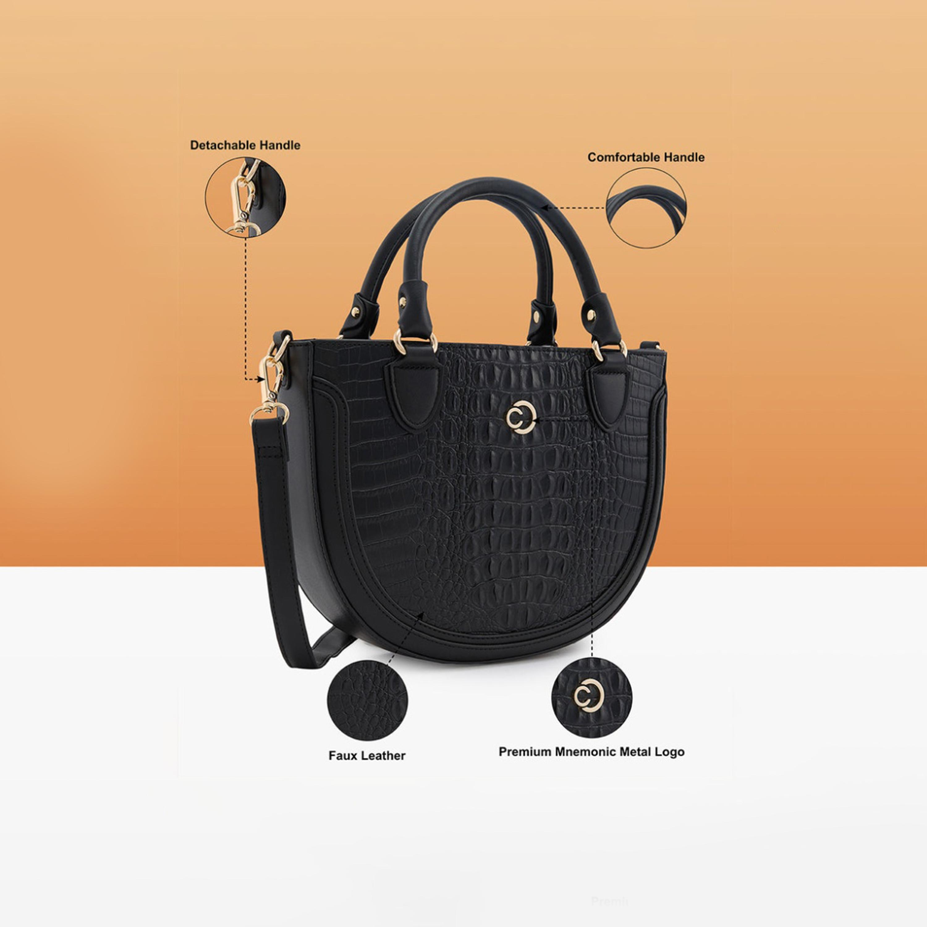 Caprese Felix Textured Double Handle Satchel Bag with Zipper and Detachable Strap | 28 x 22 x 11 CM-women-bagsandwallets-handbags-image-2