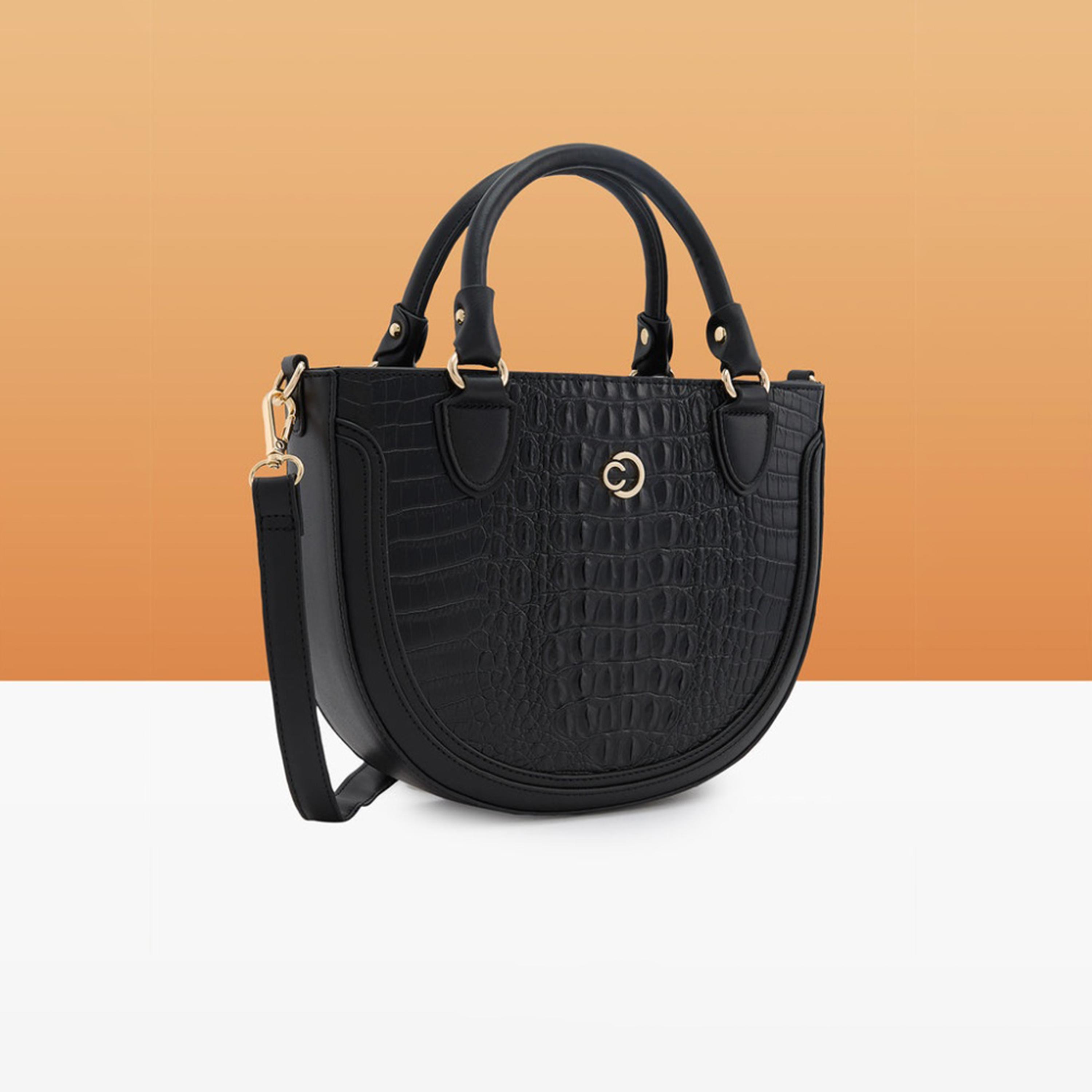 Caprese Felix Textured Double Handle Satchel Bag with Zipper and Detachable Strap | 28 x 22 x 11 CM-women-bagsandwallets-handbags-image-5