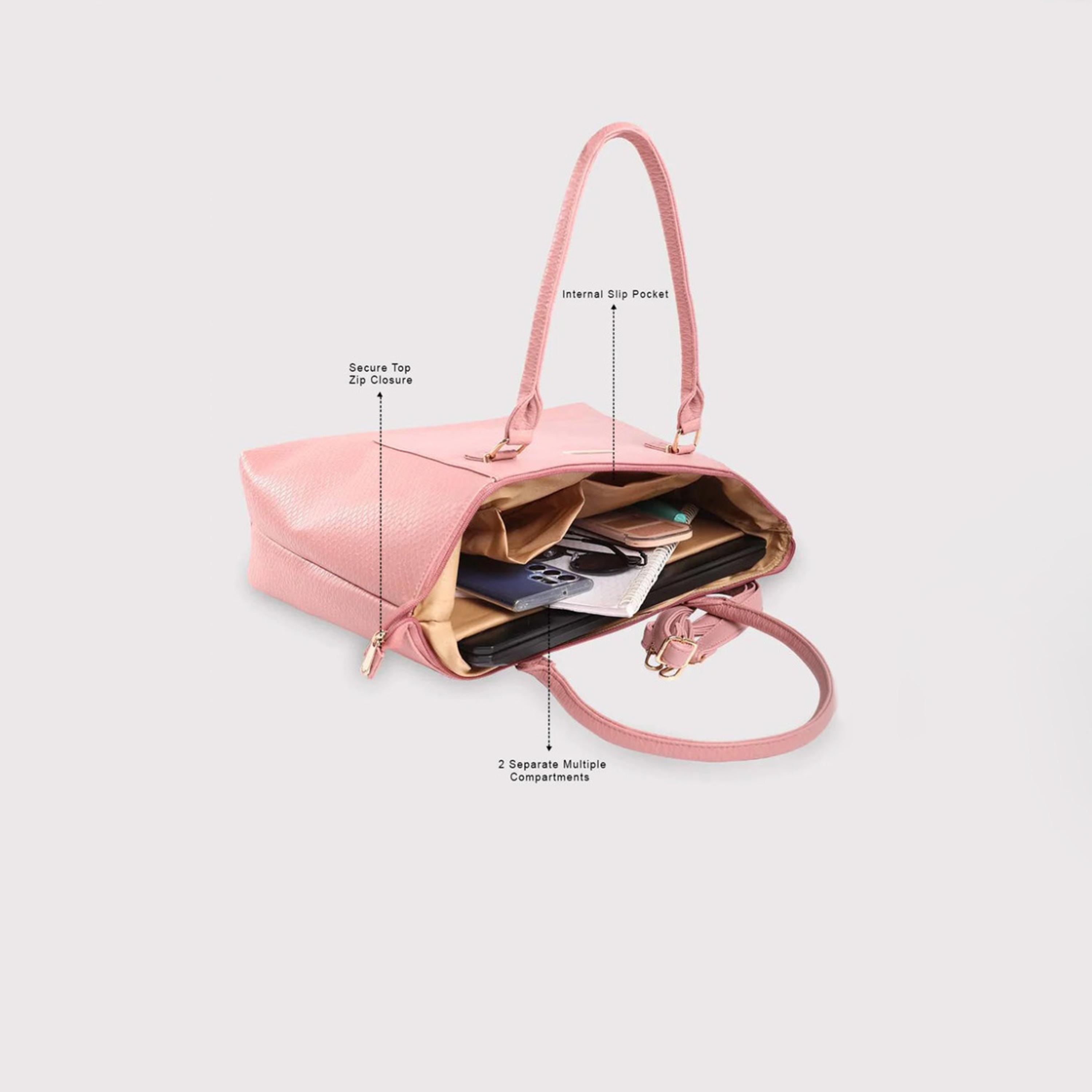 Caprese Fiona Textured Double Handle Tote Bag with Zipper and Detachable Strap | 38 x 29 x 13 CM-women-bagsandwallets-handbags-image-4