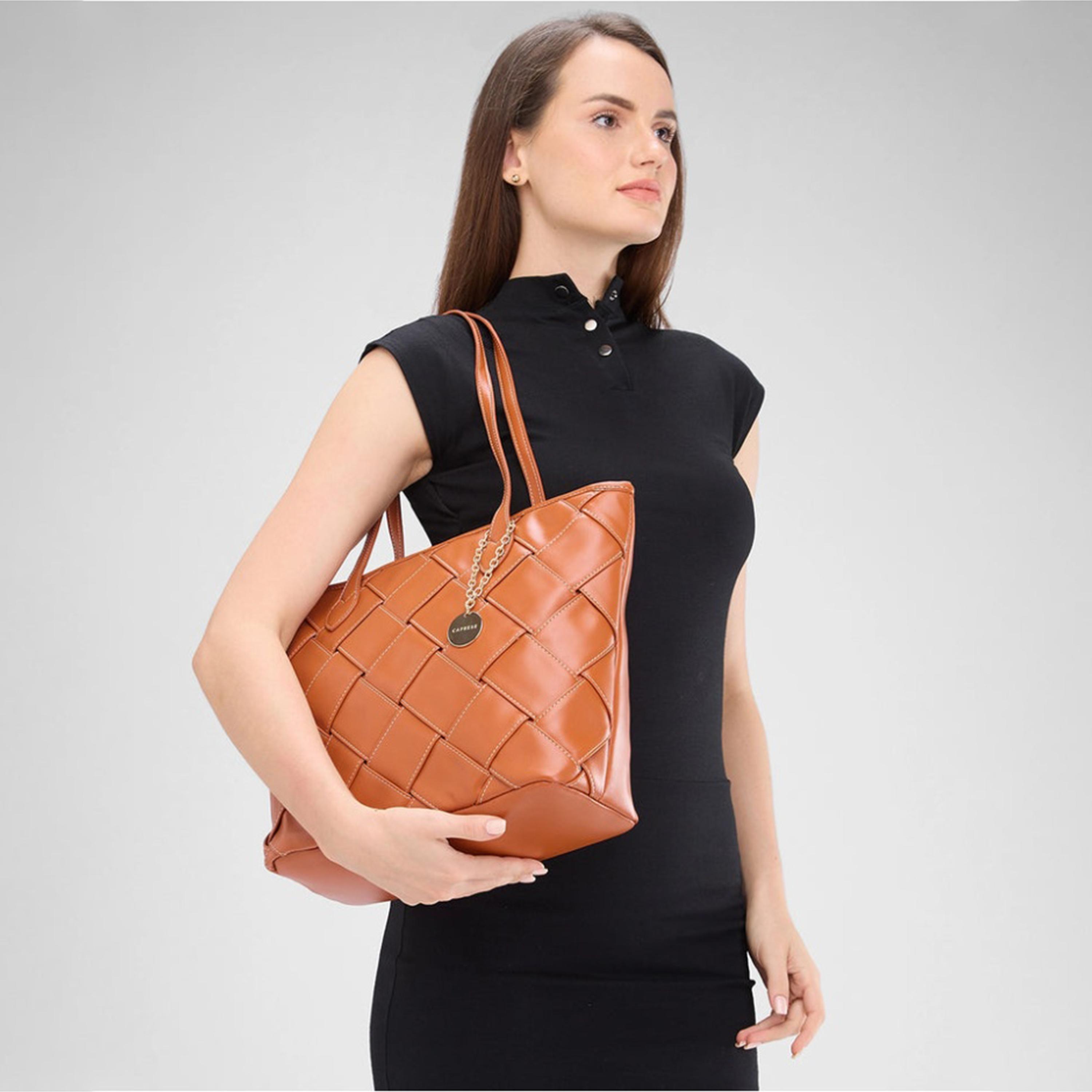 Caprese Gypsy Textured Double Handle Tote Bag with Zipper | 30 x 25 x 15 CM-women-bagsandwallets-handbags-image-2