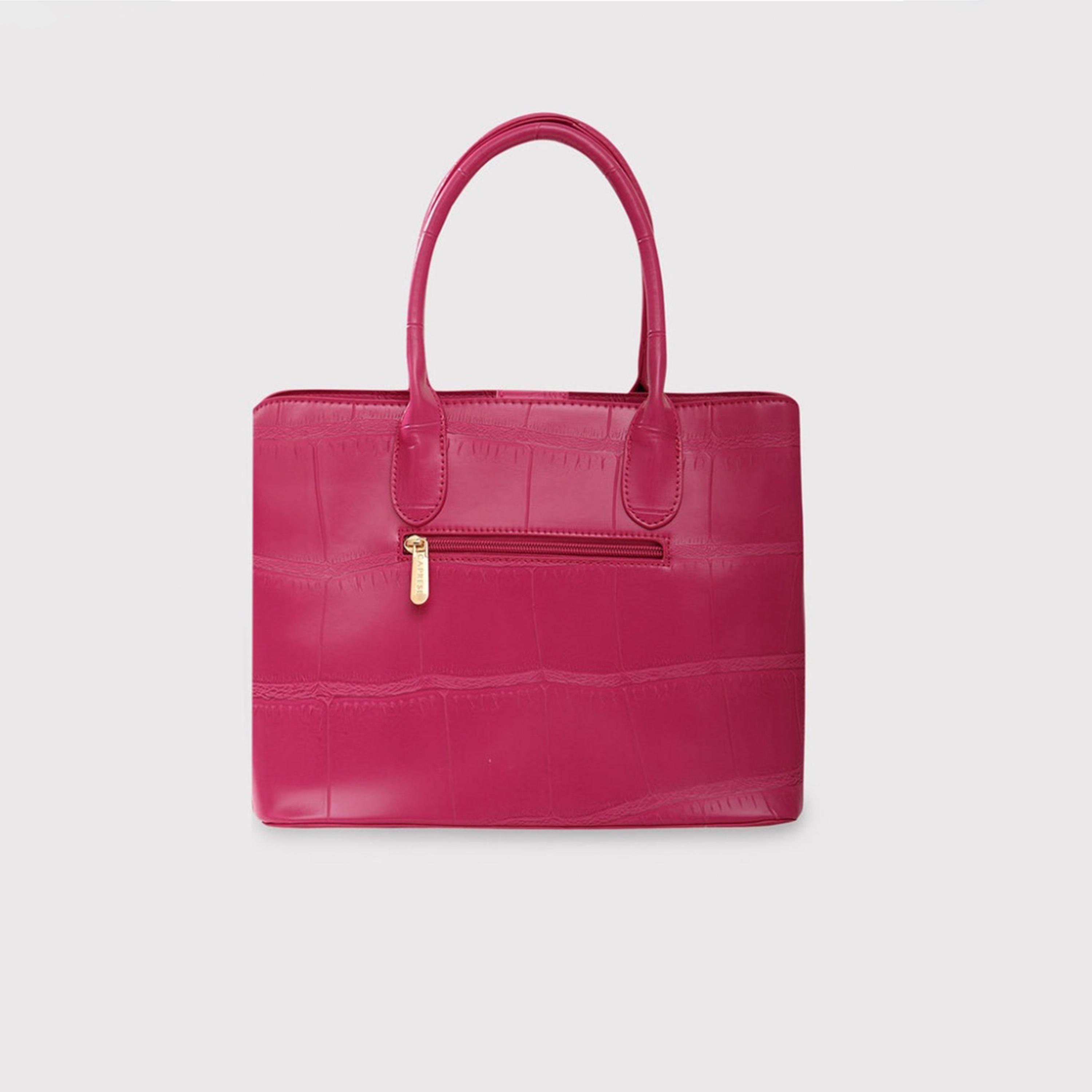 Caprese Mink Textured Double Handle Satchel Bag with Zipper and Detachable Strap | 28 x 22 x 11 CM-women-bagsandwallets-handbags-image-3